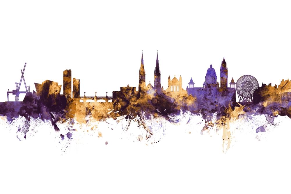 Belfast Northern Ireland Skyline Purple & Gold
