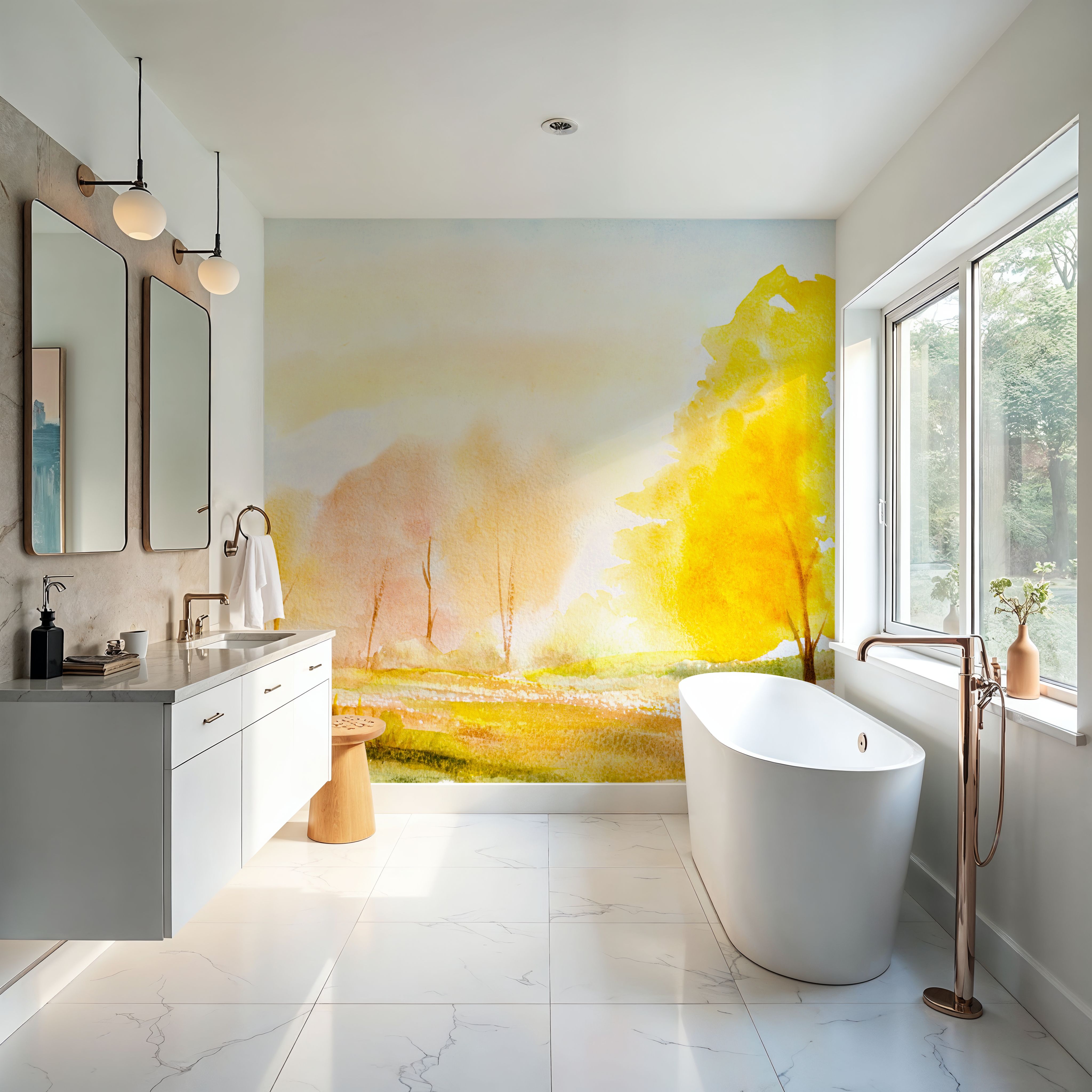 Yellow Autumn Trees, Landscape Painting