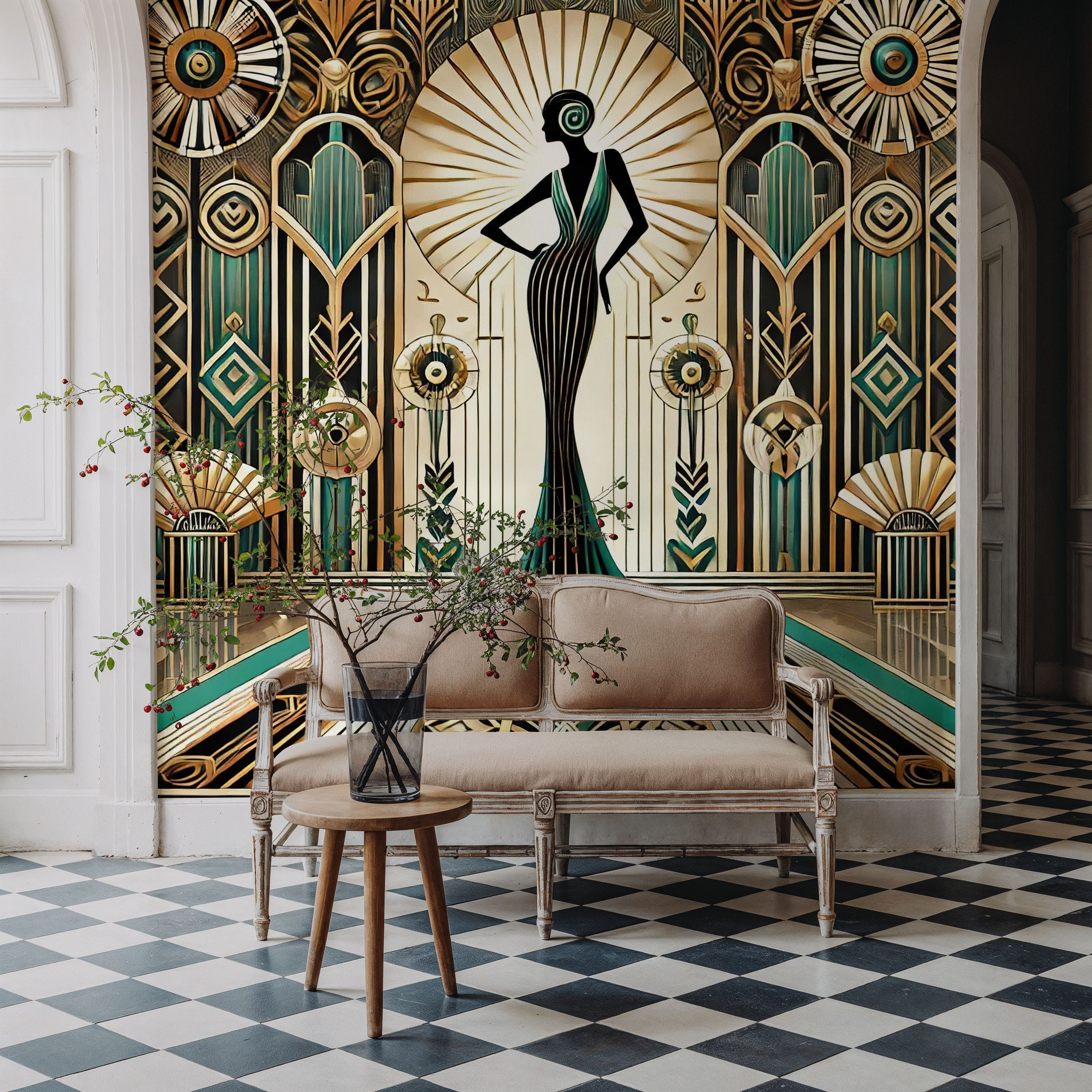 Vintage Elegance Scene in Art Deco