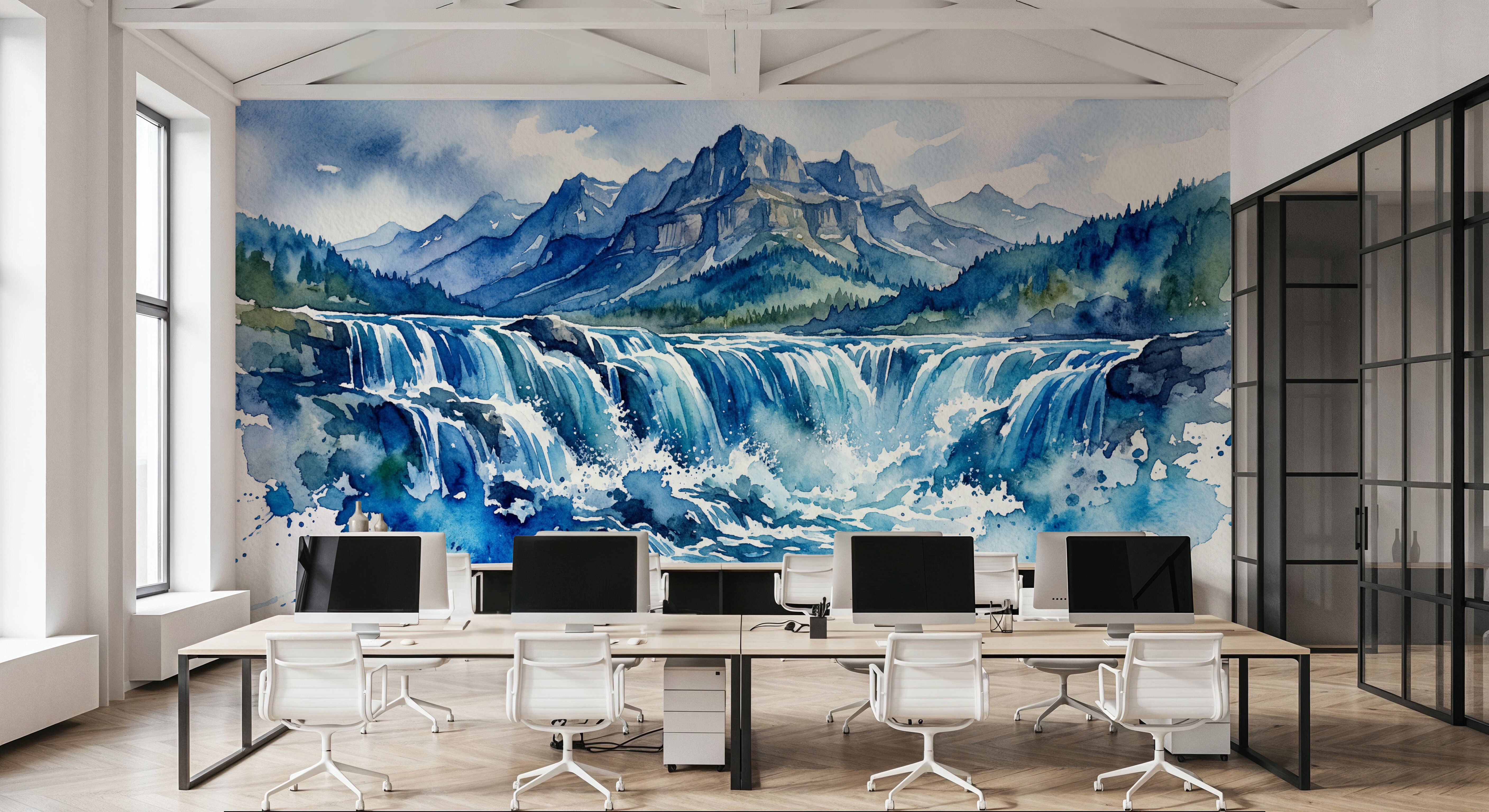 Nordic Waterfall - Watercolor Landscapes Series