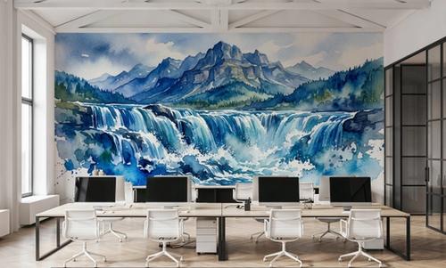Nordic Waterfall - Watercolor Landscapes Series
