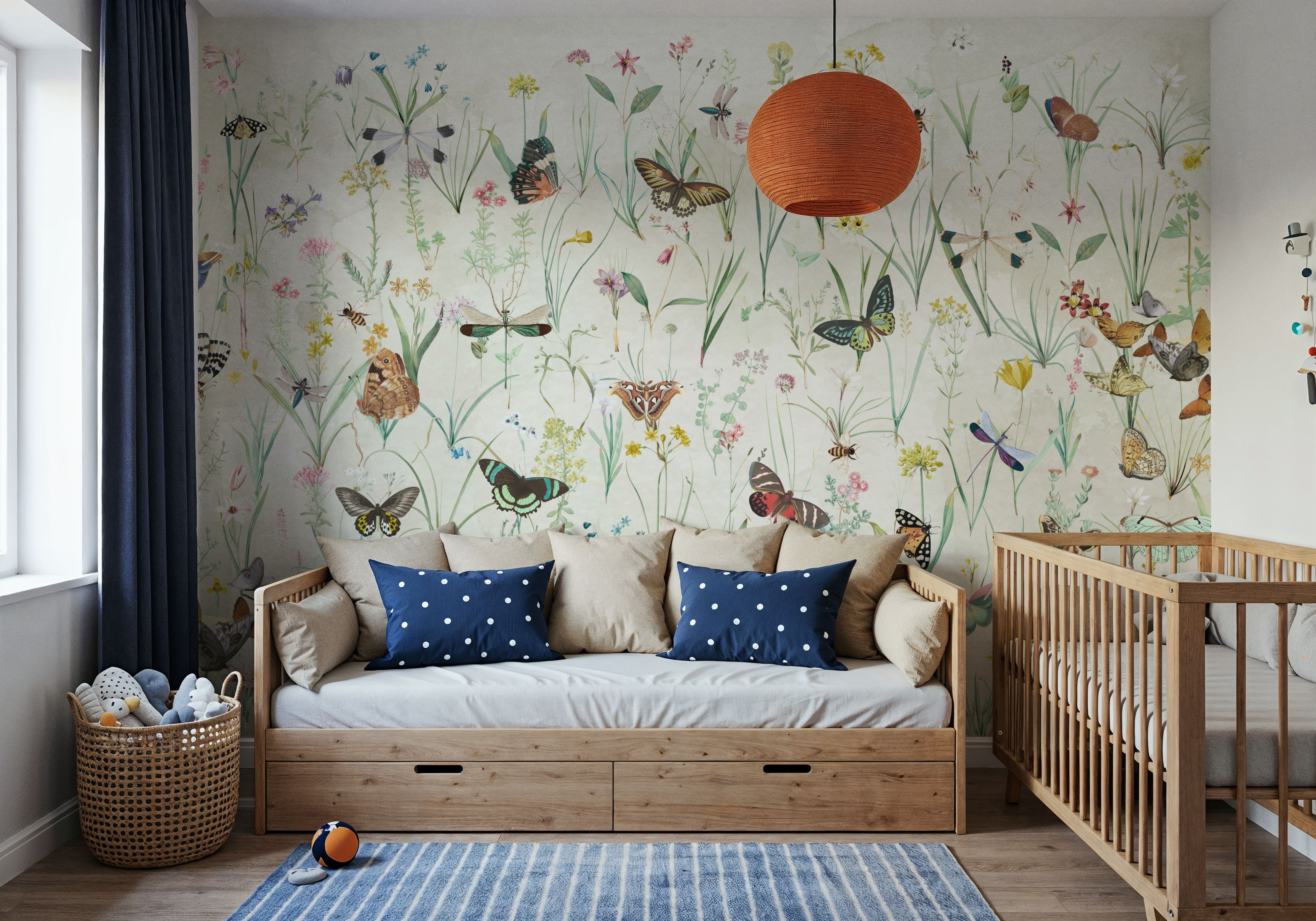 Herbals and Butterflies Green, Wallpaper