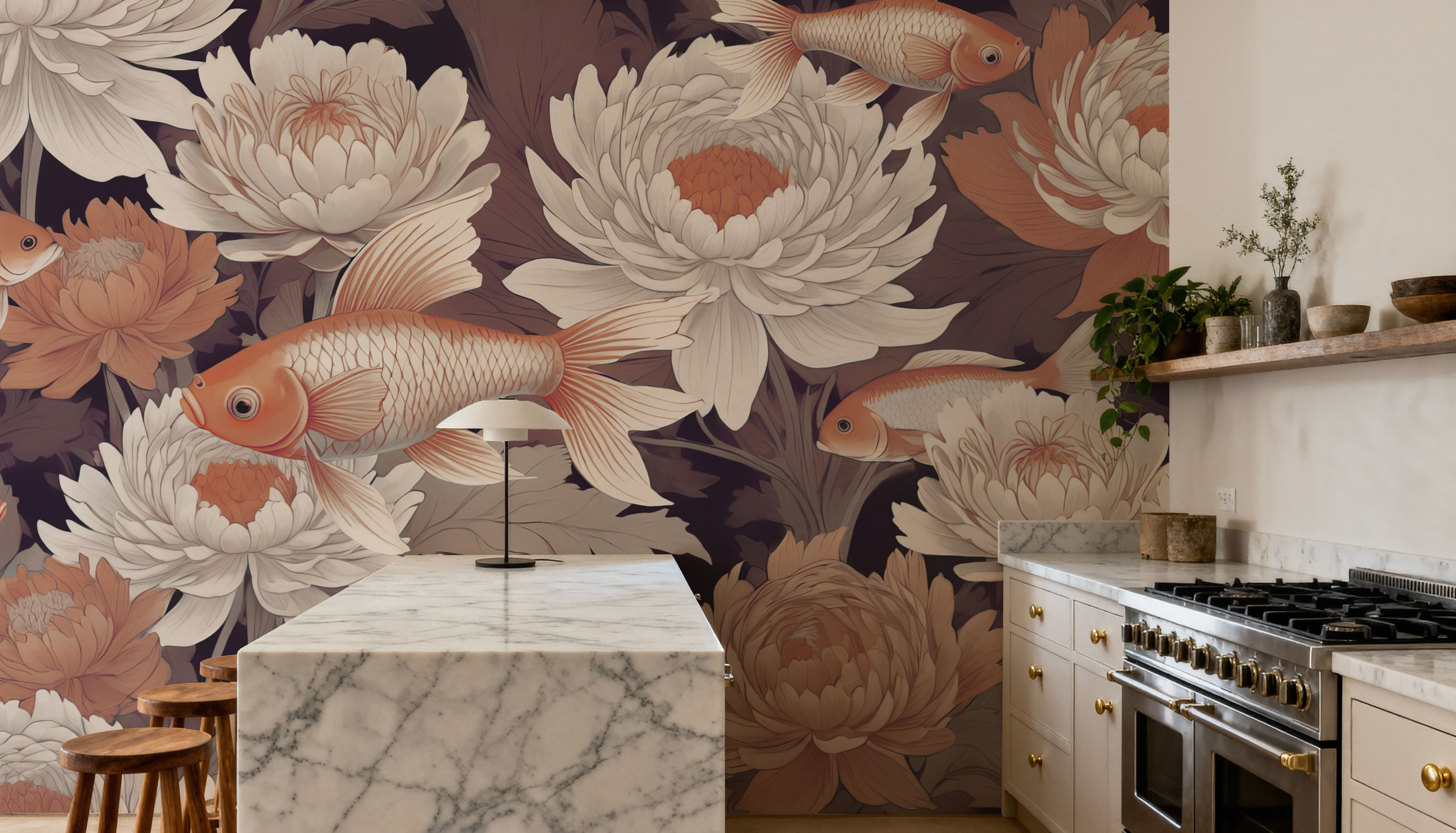 Dancing Fish, Dusty Orange, Wallpaper