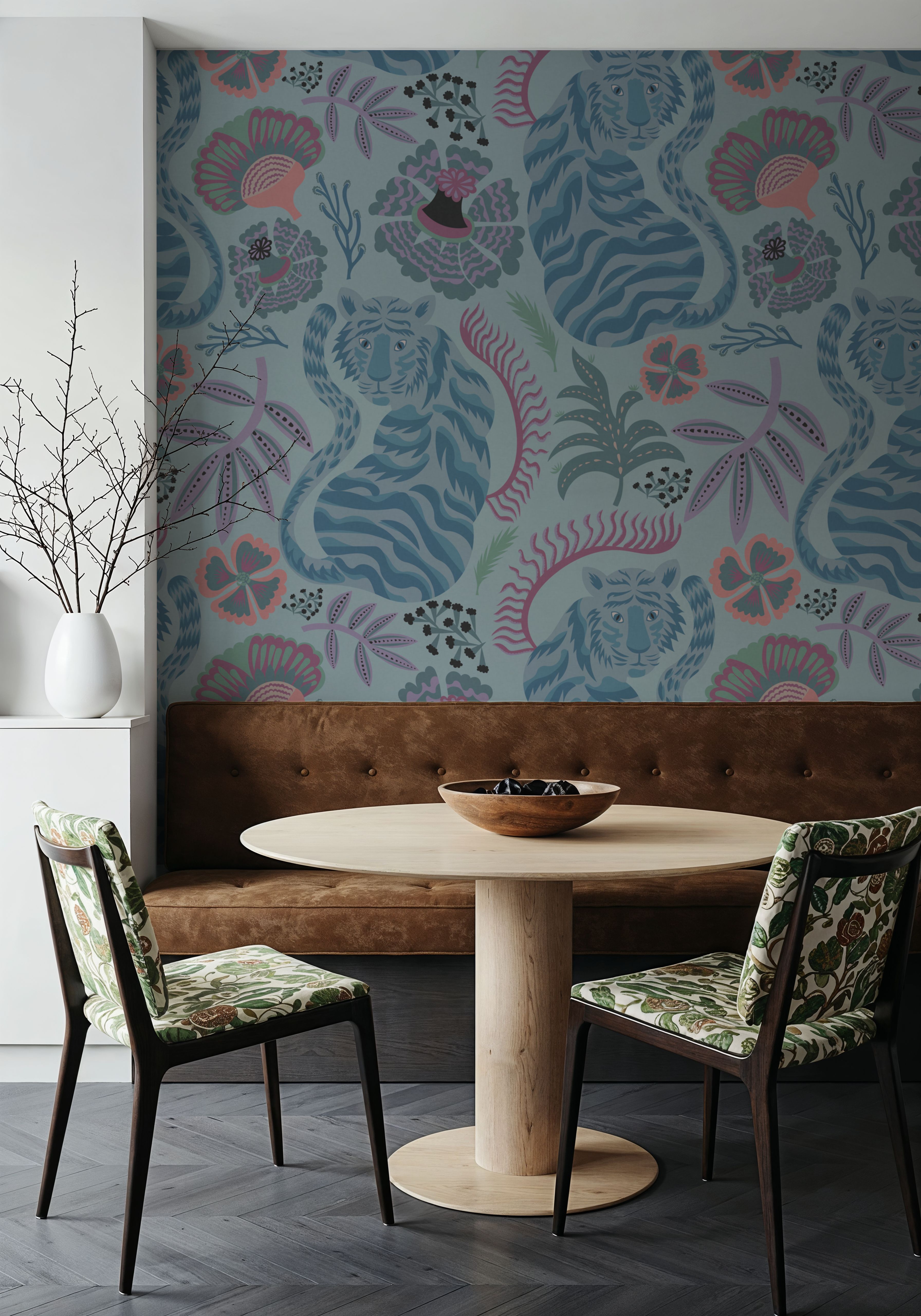 Painterly Tigers Light Blue, Carte da parati