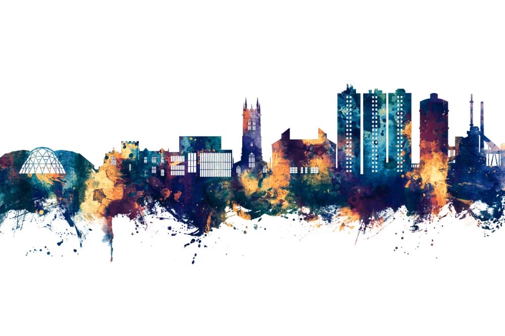 Scunthorpe England Skyline Blue & Bronze