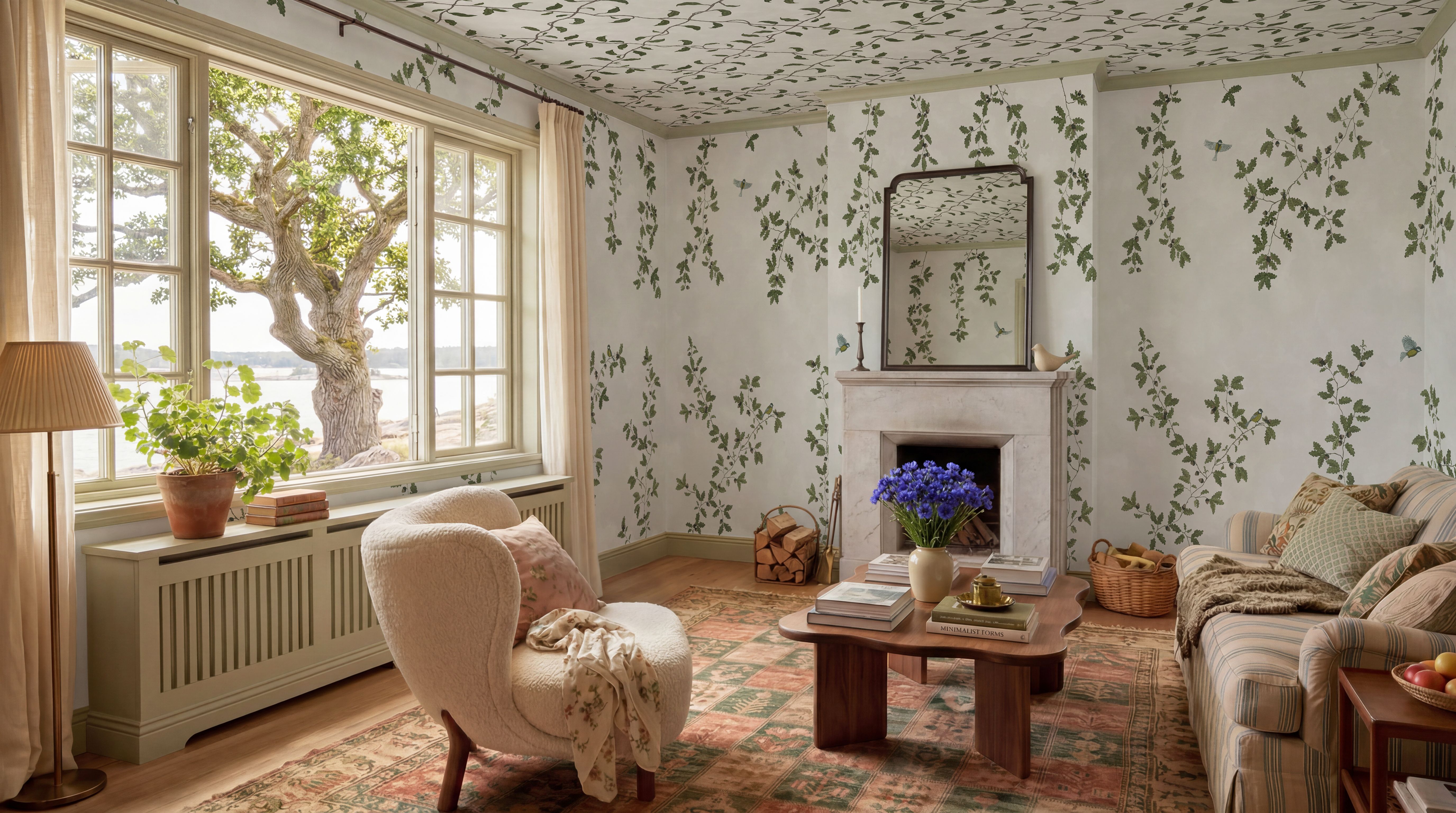 Oak Hollow, Cloud above pale oak boards in a sunlit sitting room