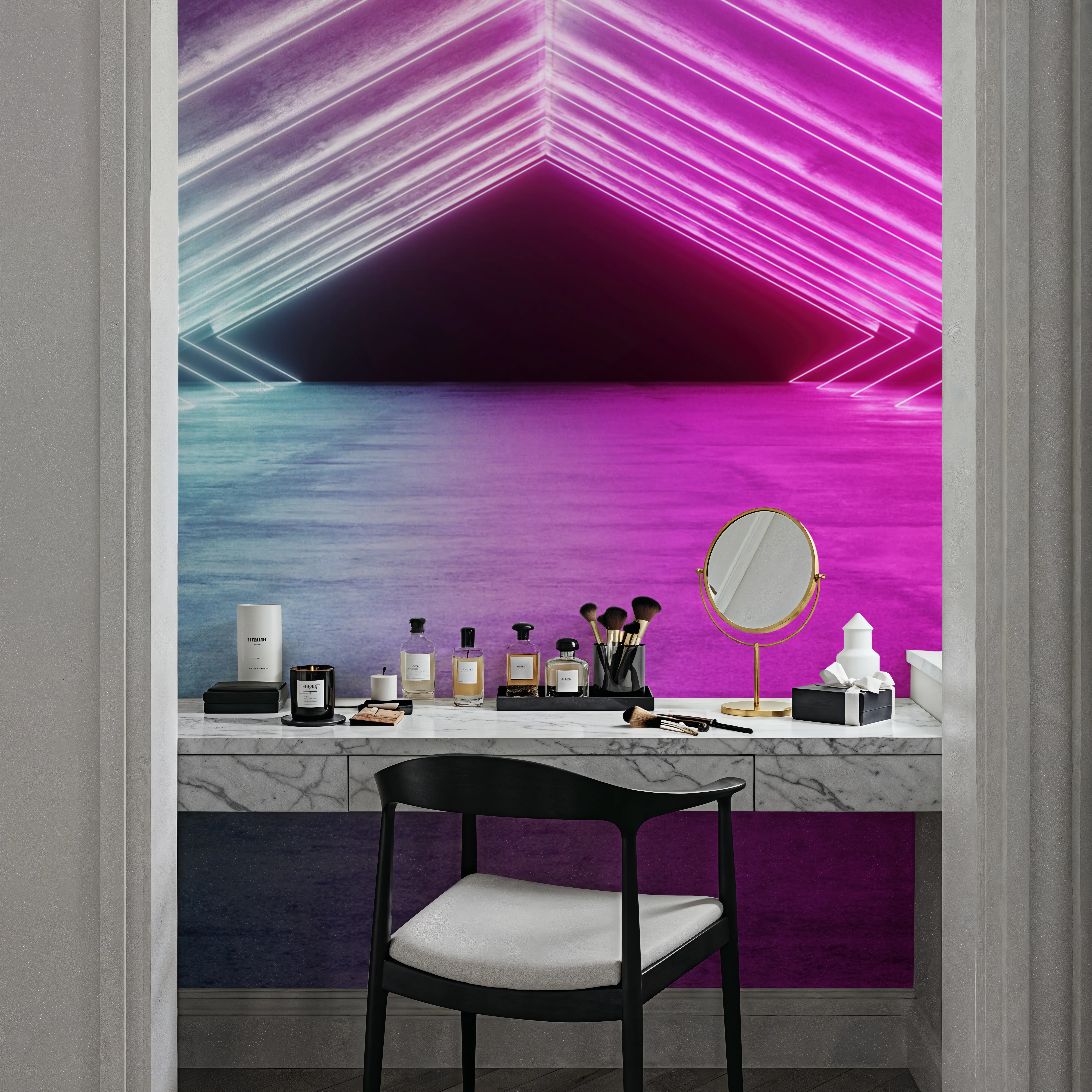 Wall Mural - Neon Tunnel Pink - Abstract Lines mural wallpaper - Pink - Offices - Wallism UK - Peel & Stick or Paste-the-Wall