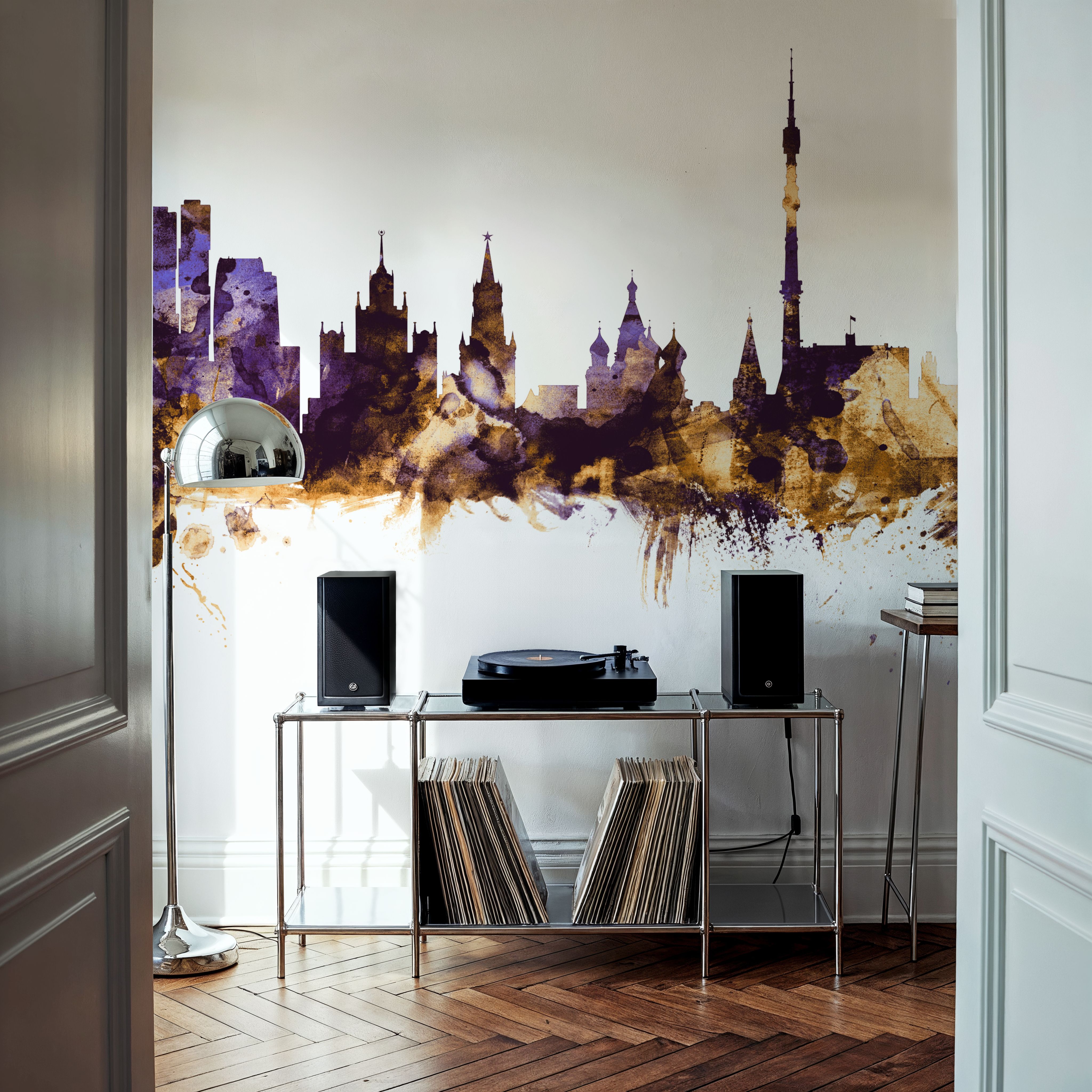 Moscow Russia Skyline Purple & Gold