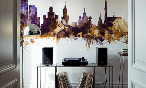 Moscow Russia Skyline Purple & Gold