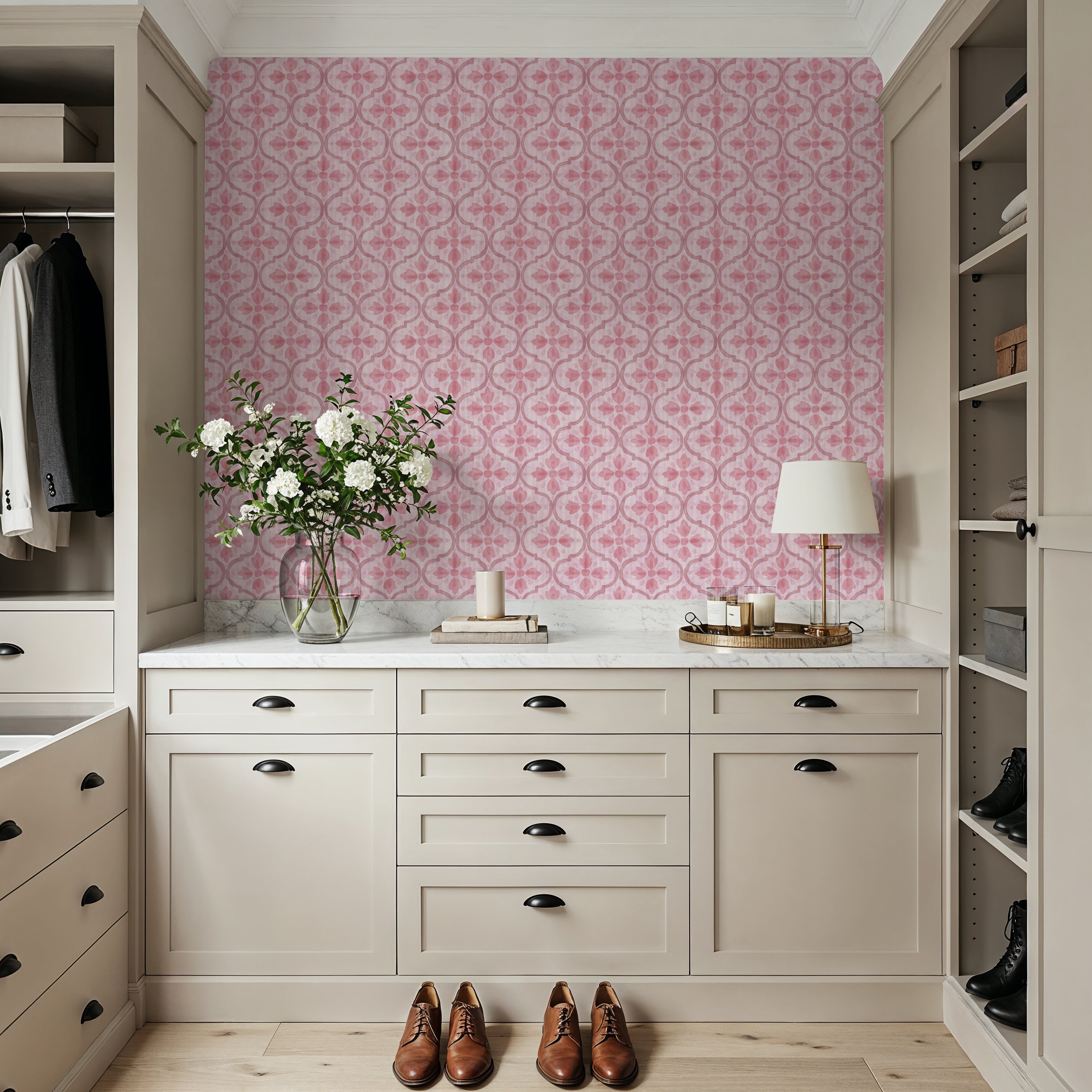 Quatrefoil Watercolor Trellis, Blush
