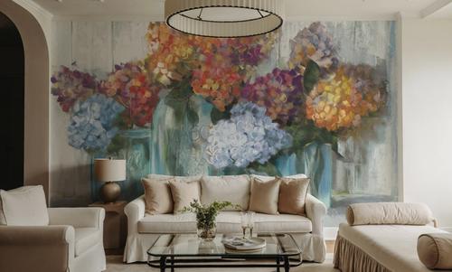 Hydrangeas in Glass Jars Blue
