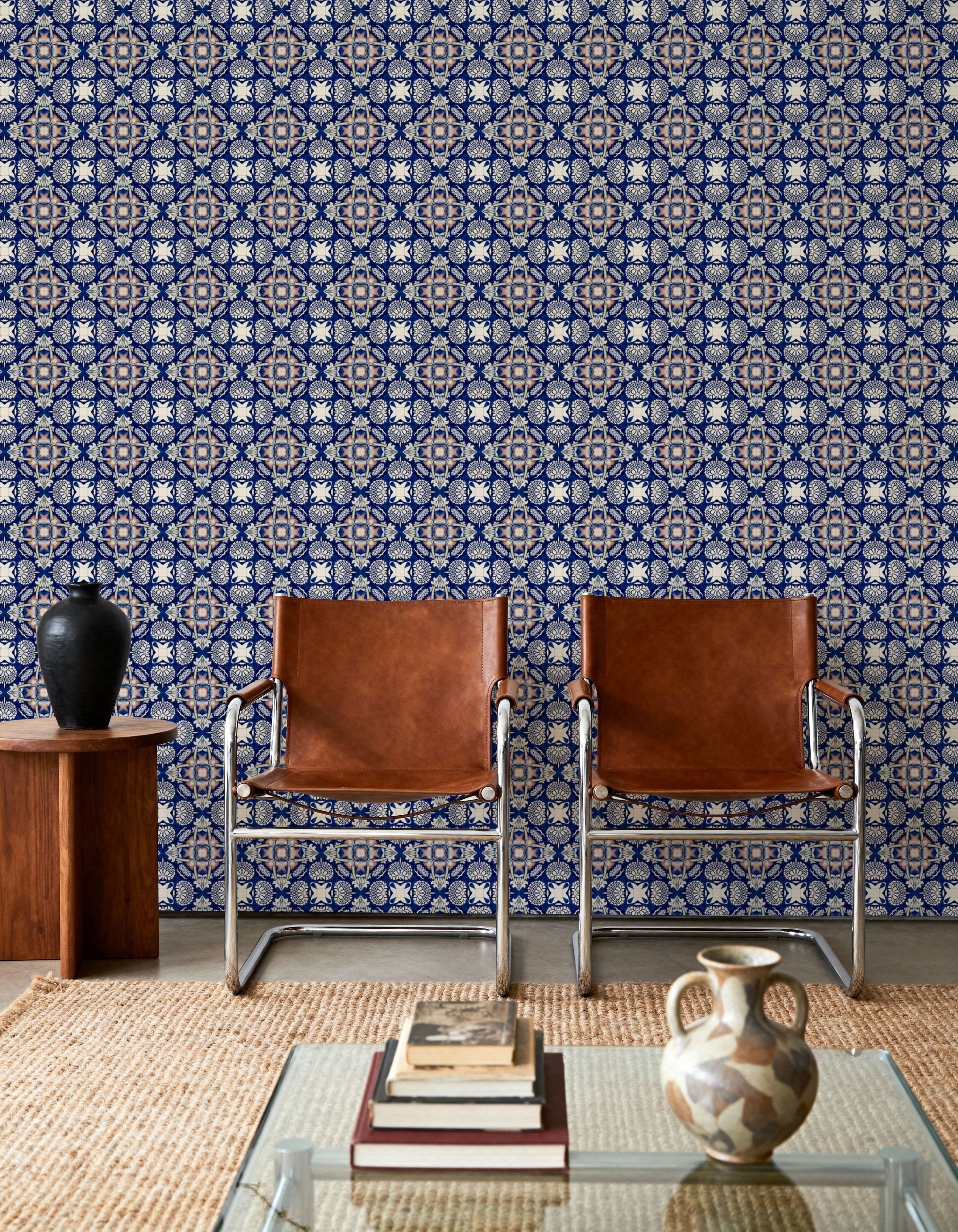 Nara Indigo And Peach, Wallpaper