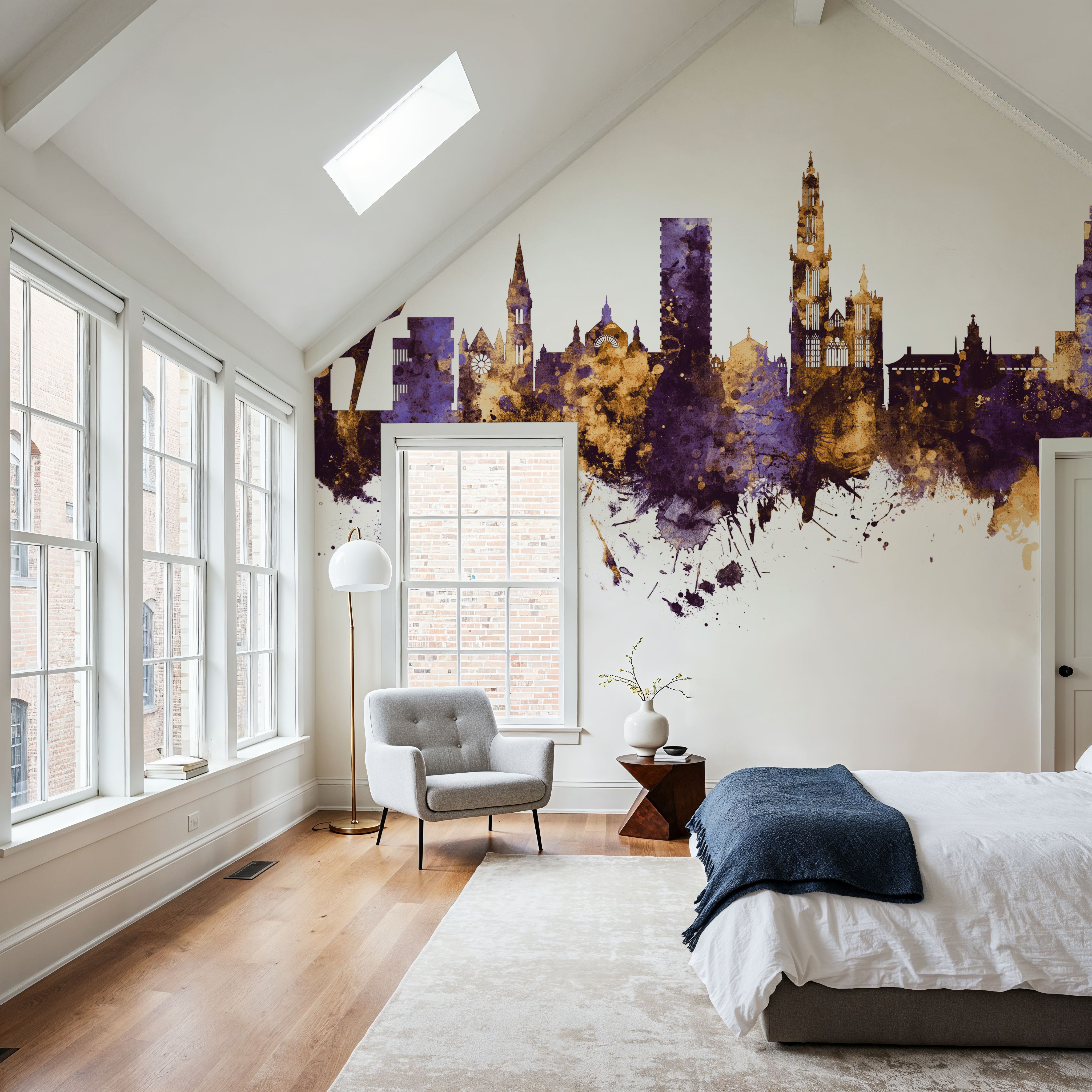 Antwerp Belgium Skyline Purple & Gold