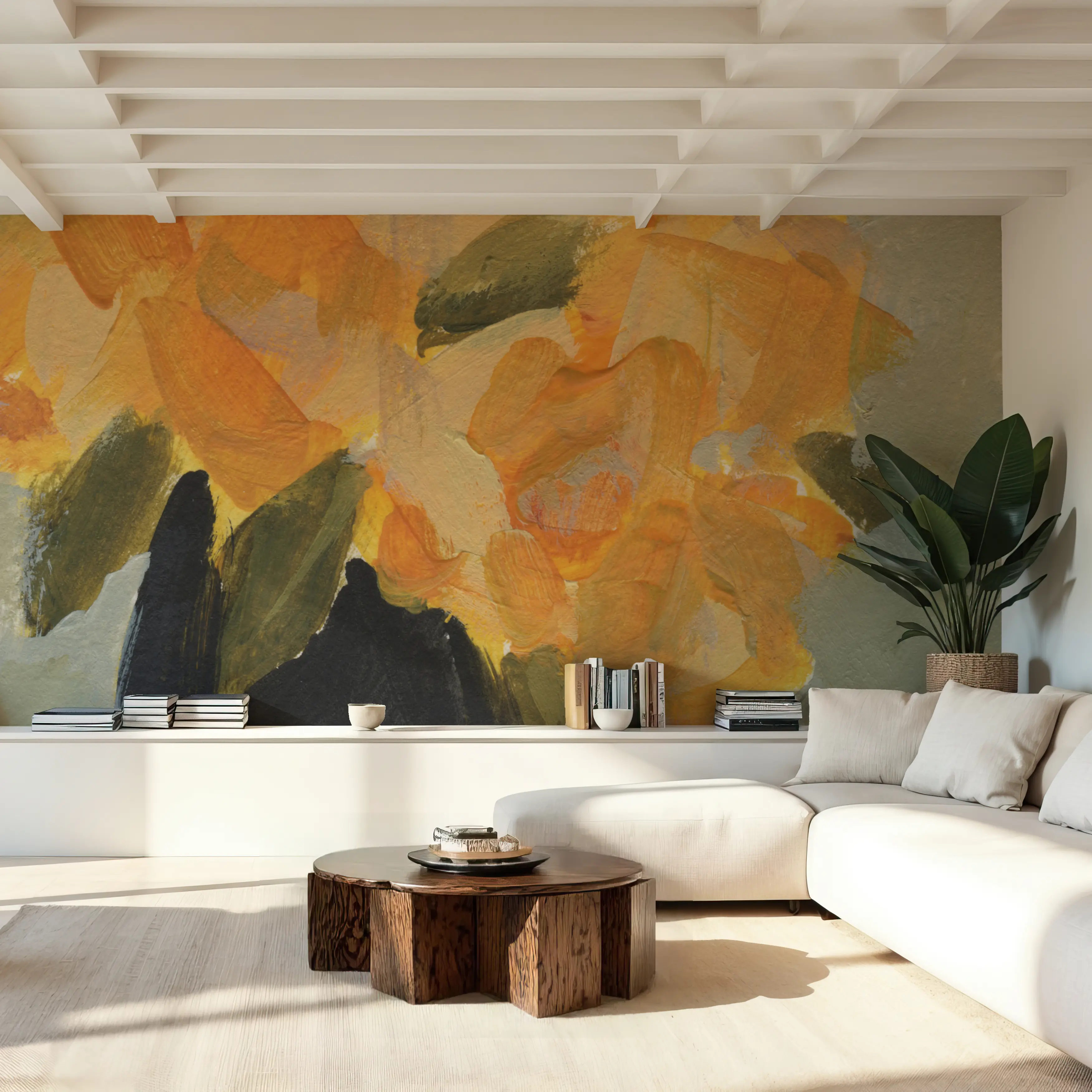 Wall Mural - Hope Bouquet - Abstract Nature mural wallpaper - Yellow - Dining Room - Wallism UK - Peel & Stick or Paste-the-Wall