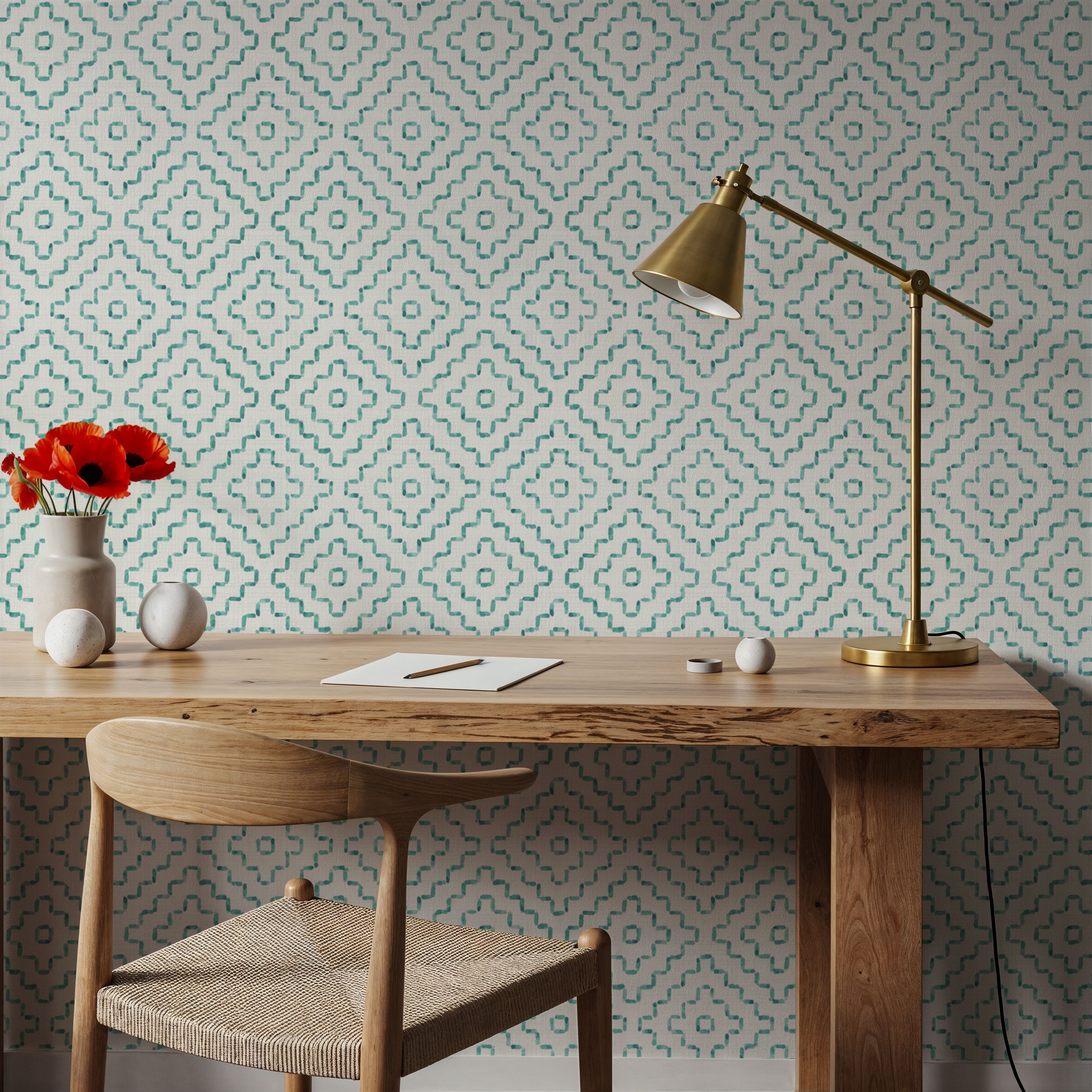 Mixed Greens Turqouise Inverse, Wallpaper