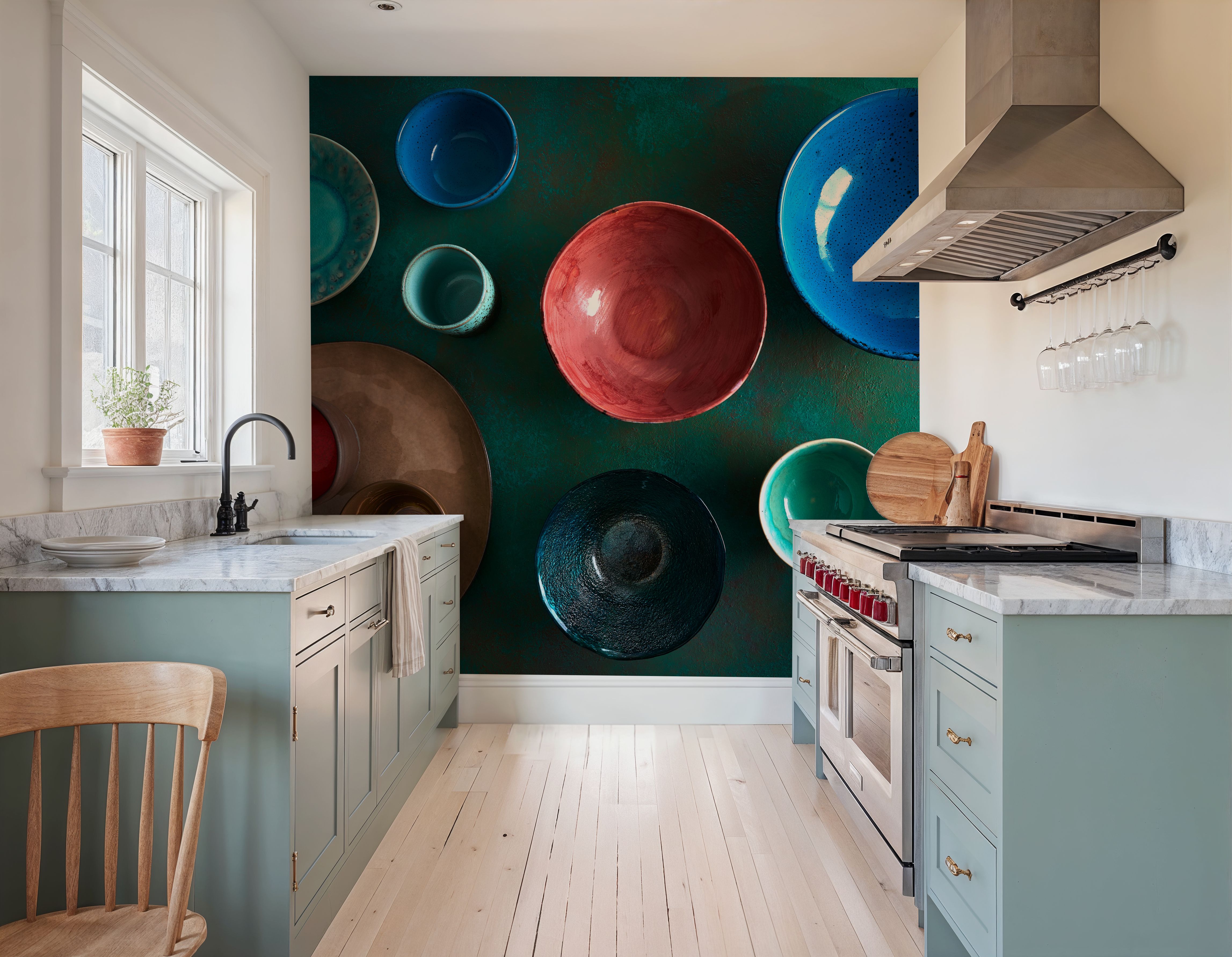Wall Mural - Vibrant Ceramica - Food & Drink mural wallpaper - Blue - Bedroom - Wallism US - Premium, Textured or Peel & Stick