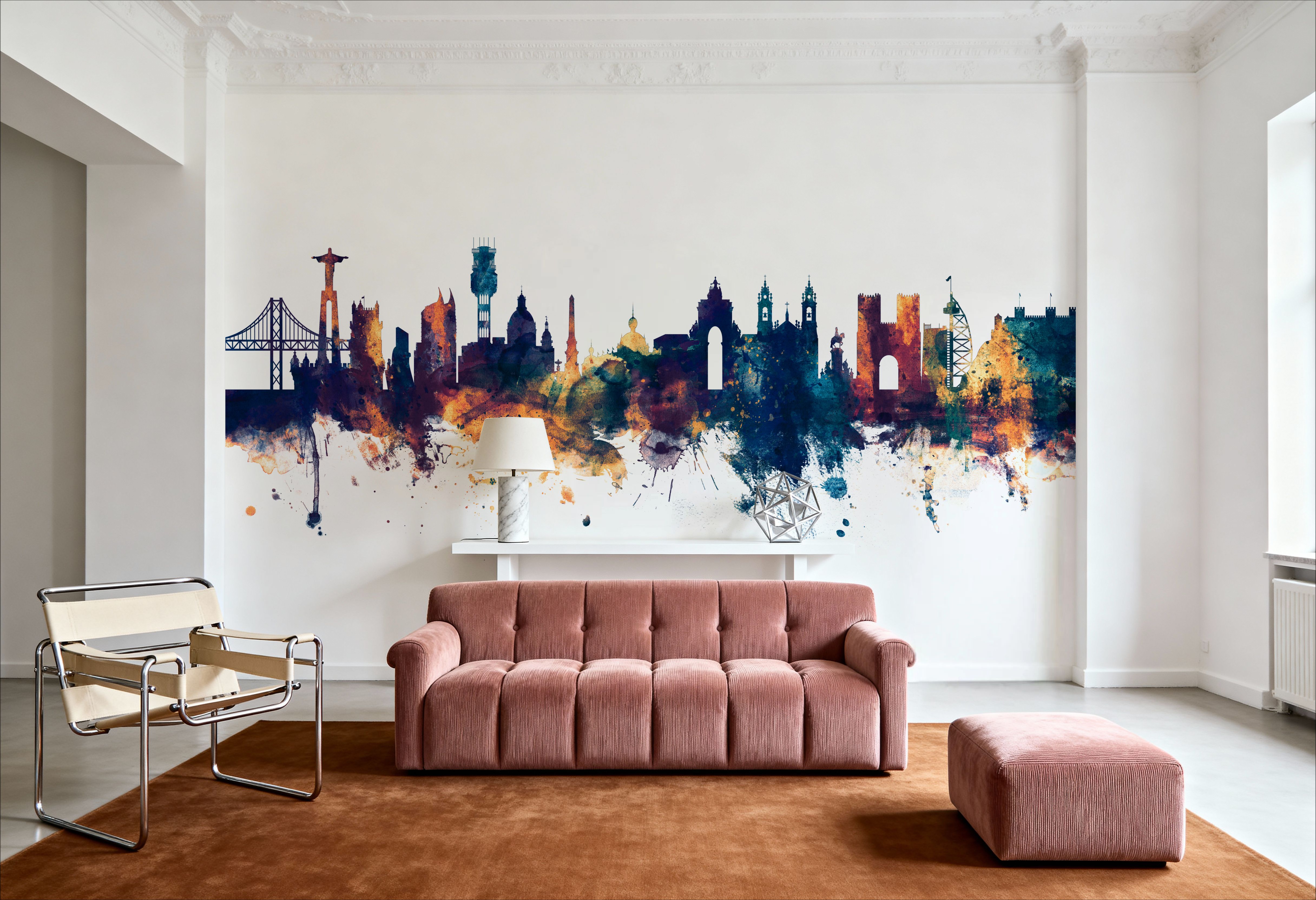 Lisbon Portugal Skyline Blue & Bronze