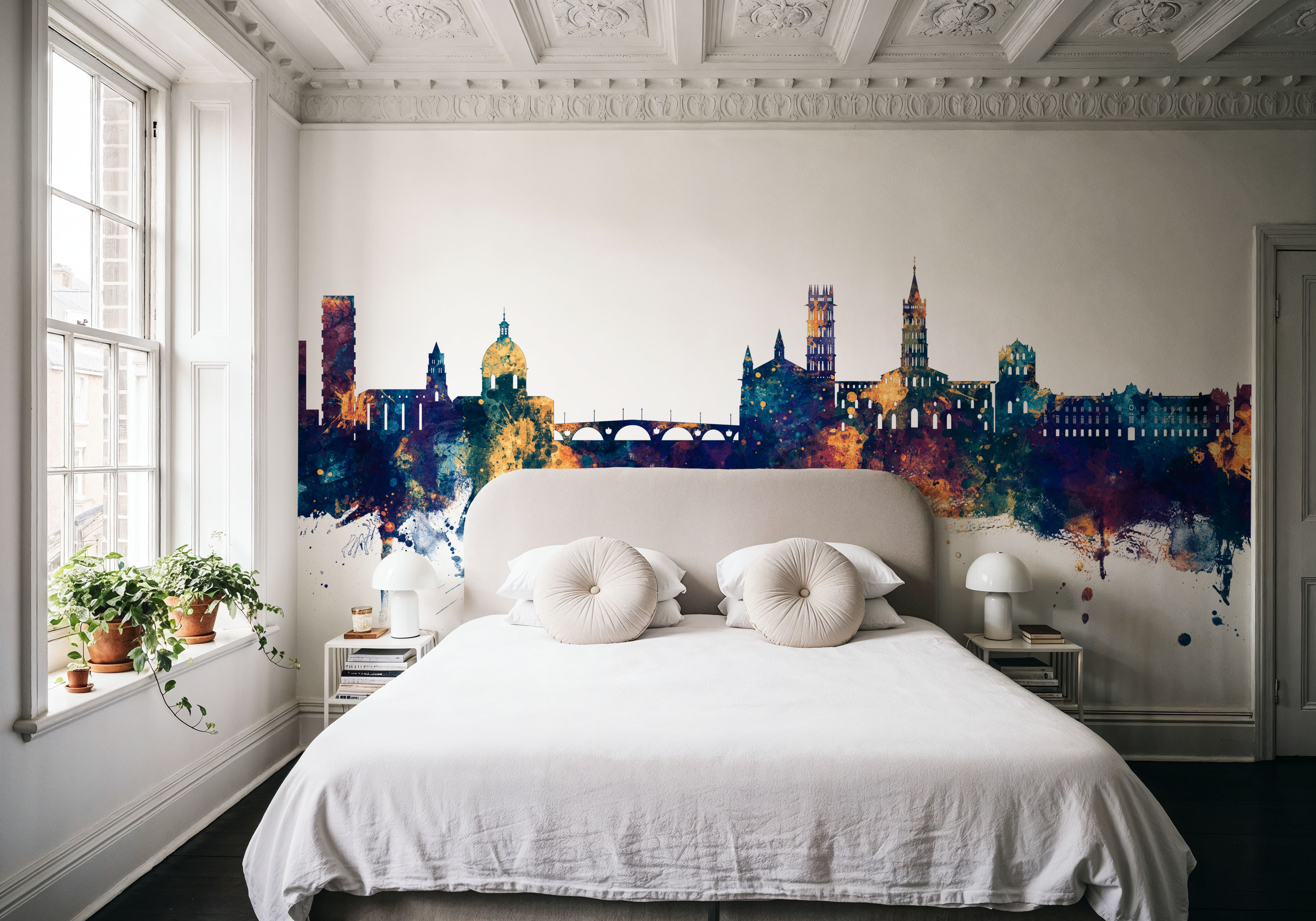 Toulouse France Skyline Blue & Bronze, Wallpaper