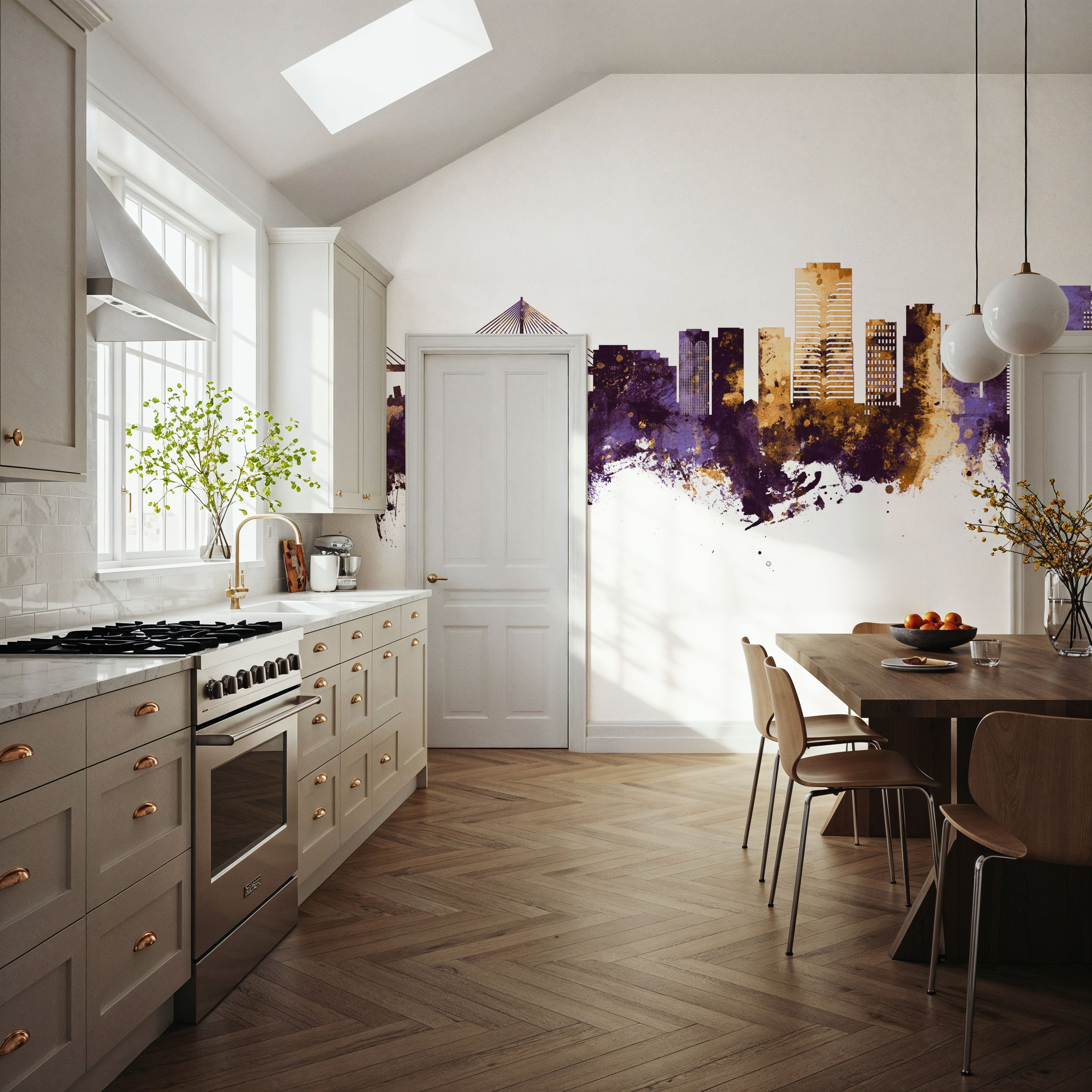 Long Beach California Skyline Purple & Gold