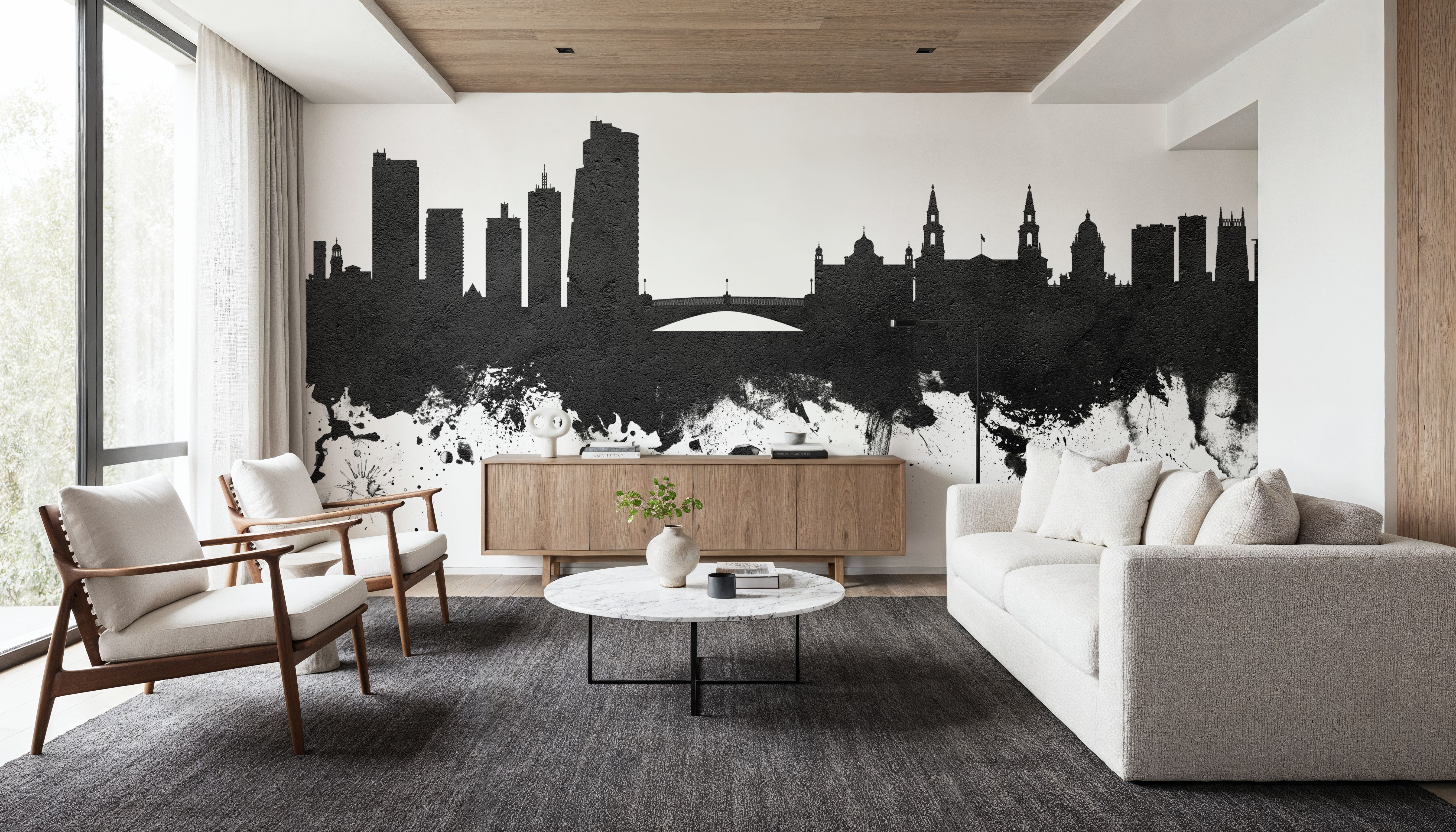 Leeds England Skyline Black & White, Papel de parede