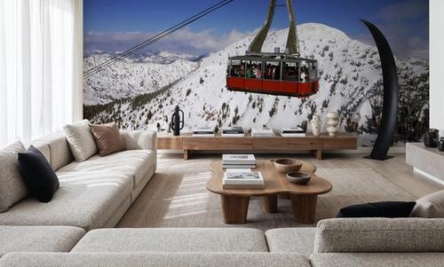 Crimson Lift Over Snow Peaks