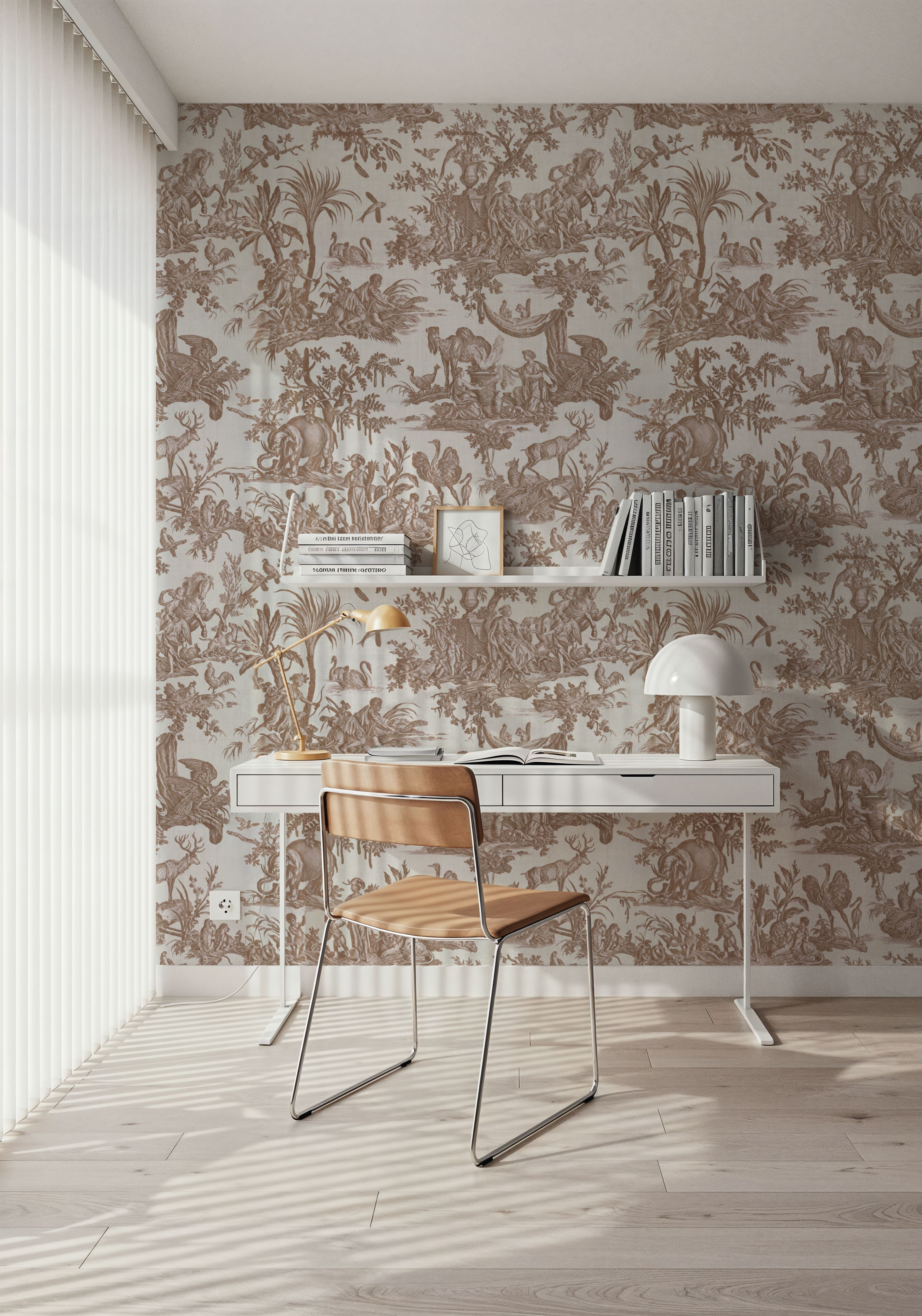 Patinated Linen Toile de Jouy, Terracotta