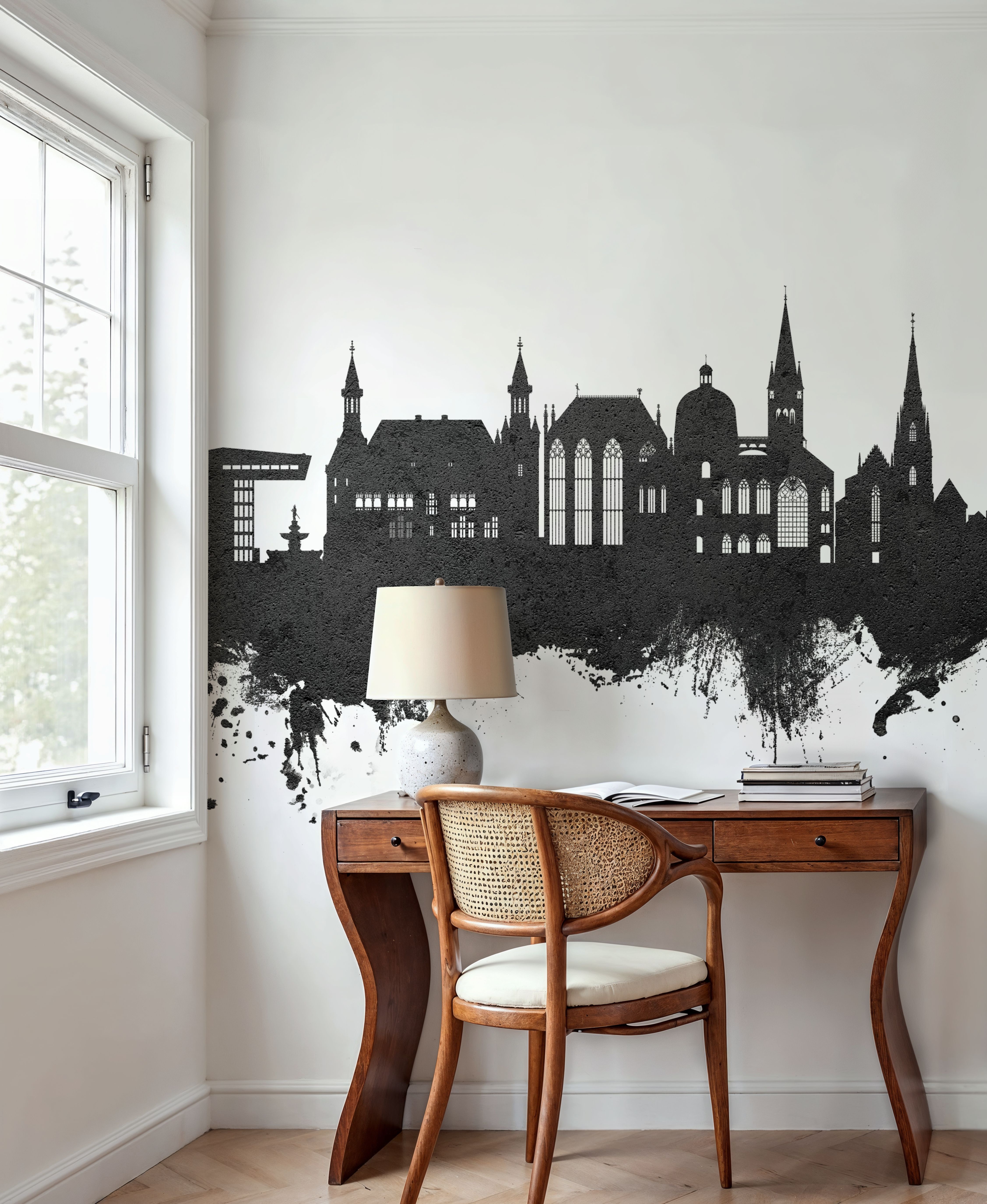 Aachen Germany Skyline Black & White