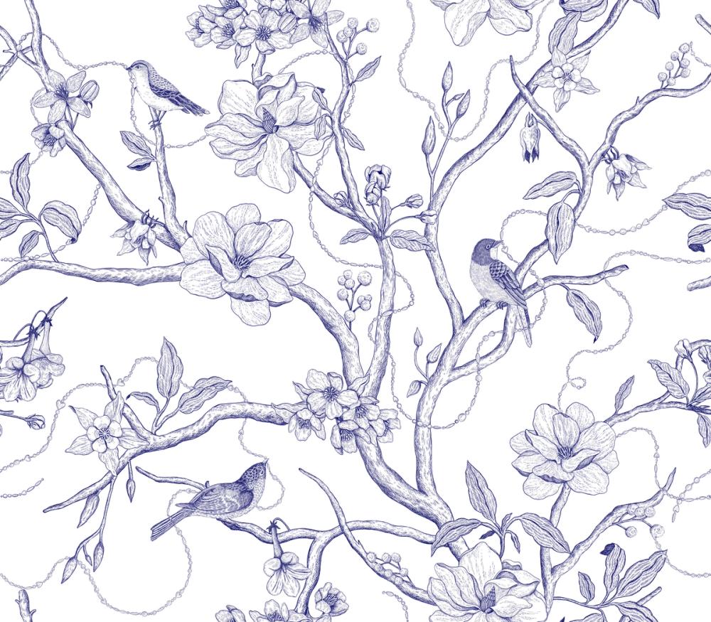 Trailing Tree of Life, Blue on White