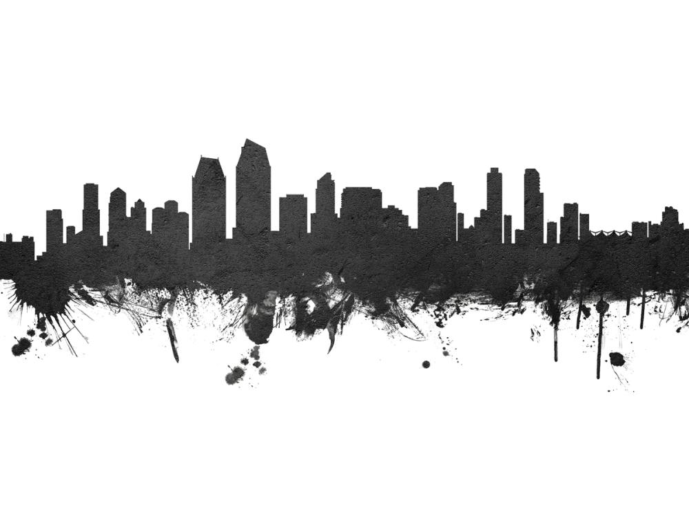 San Diego California Skyline Black & White