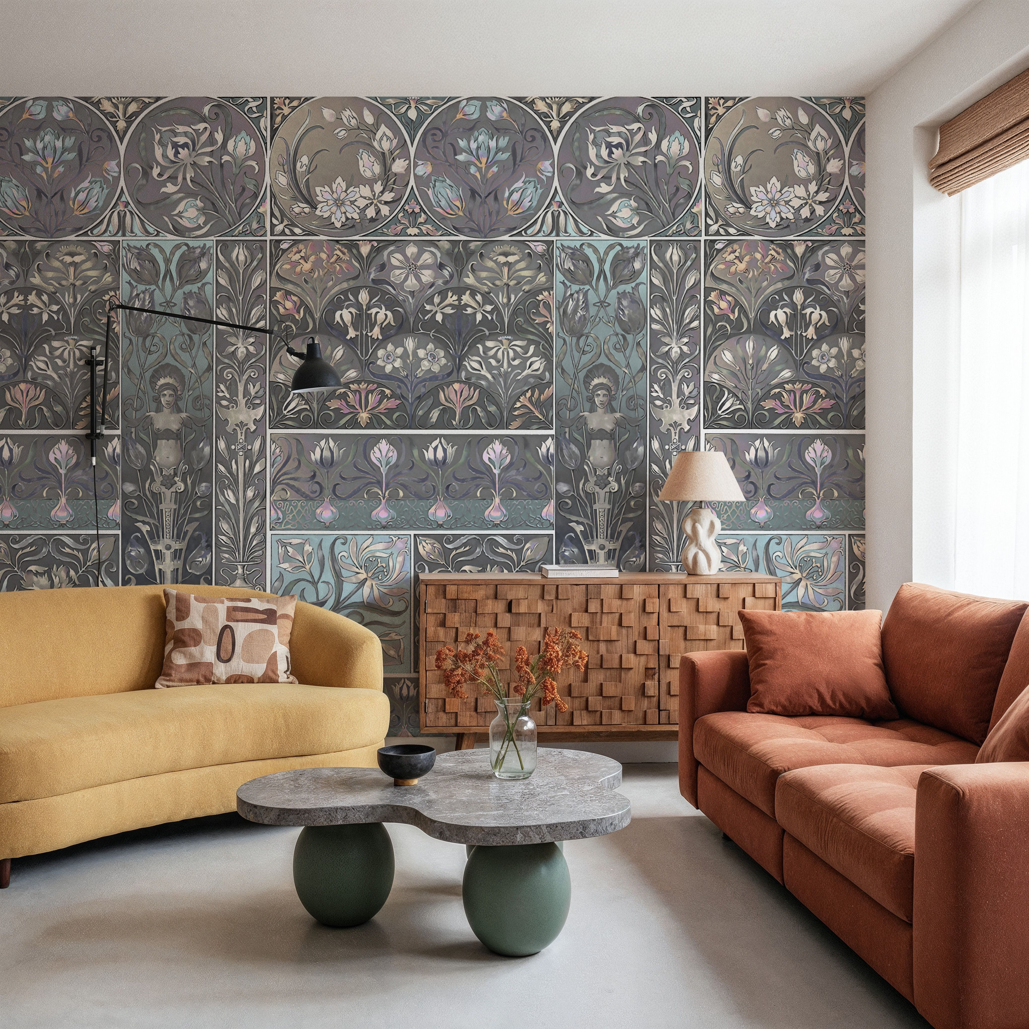 Art Deco Floral Wall Blue