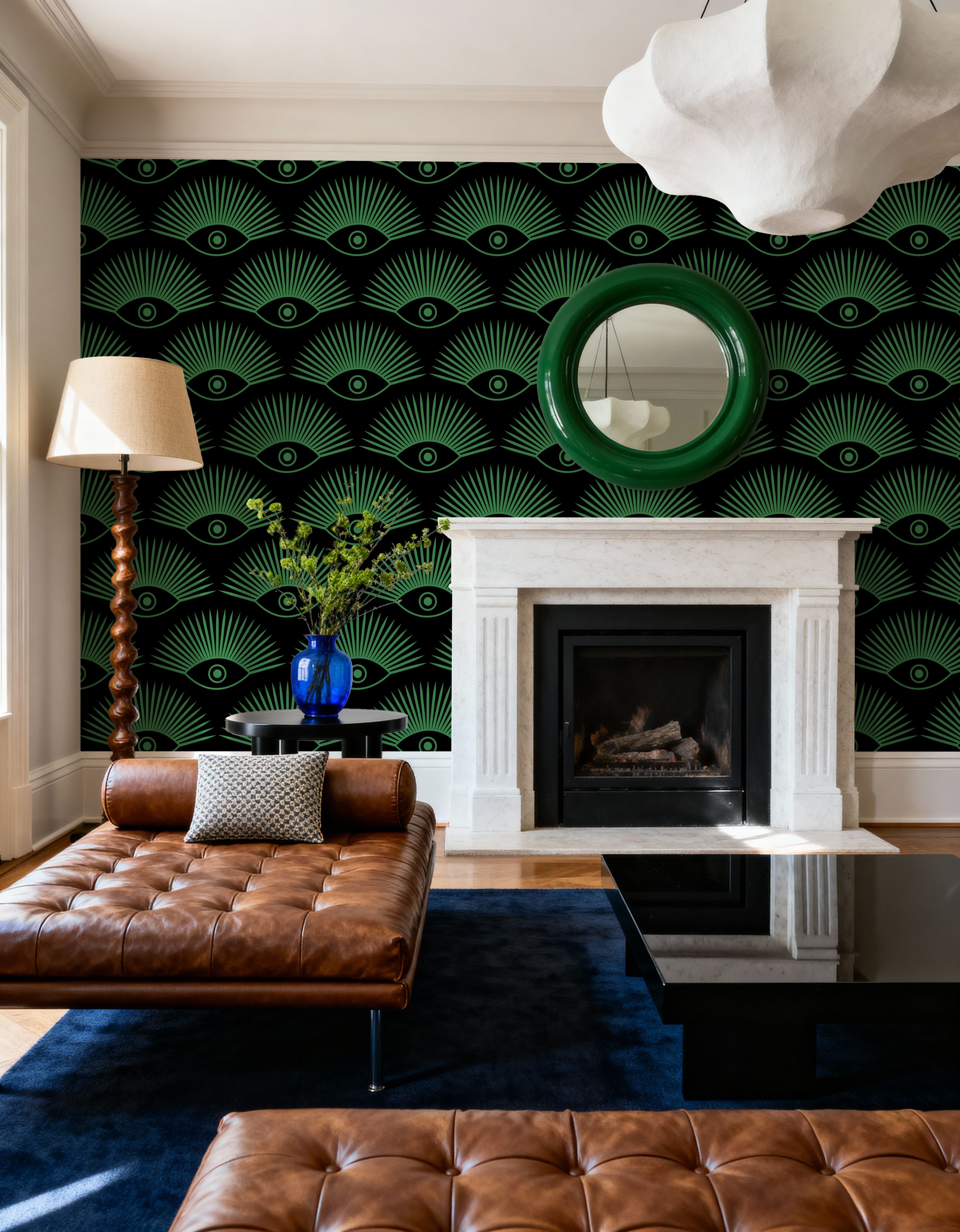 Art Deco Eye, Emerald, Wallpaper
