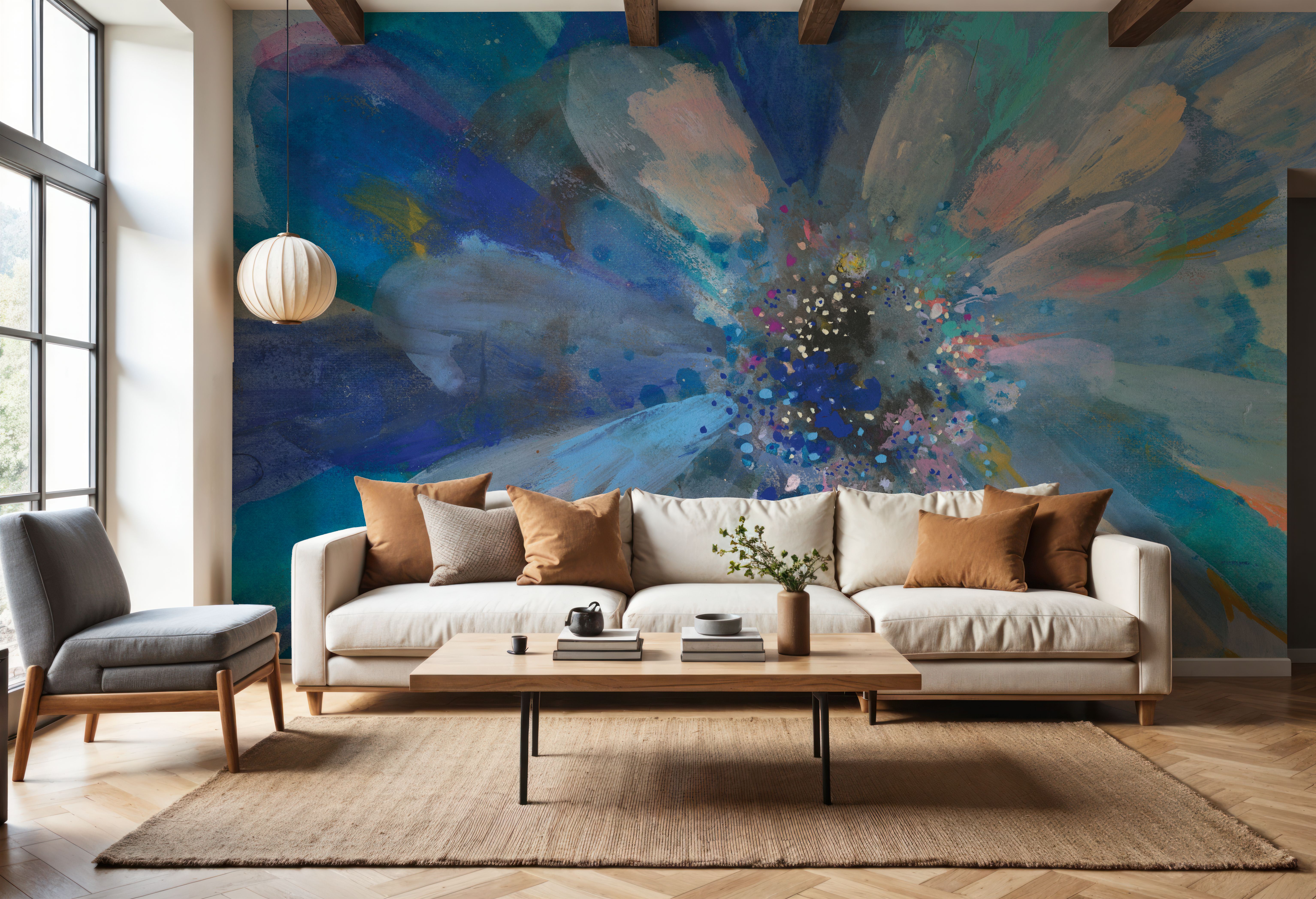 Wall Mural - Big Petals Blue - Abstract Nature mural wallpaper - Blue - Dining Room - Wallism UK - Premium, Textured or Peel & Stick