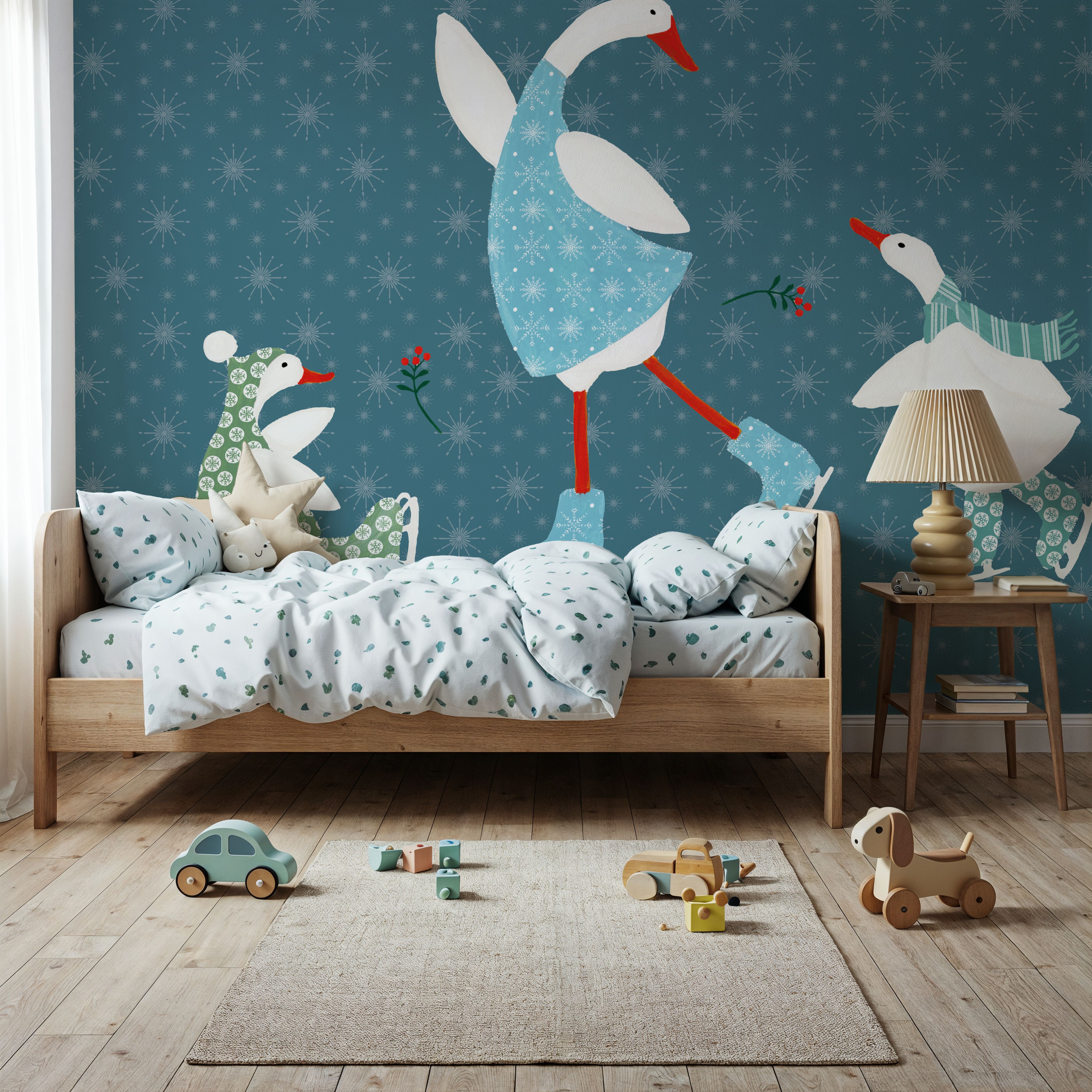 Papier Peint Panoramique - Ducks in the Snow VI - Oiseaux Animaux - chambre d'enfant - Wallism Belgique - Encollage au mur ou Autocollant