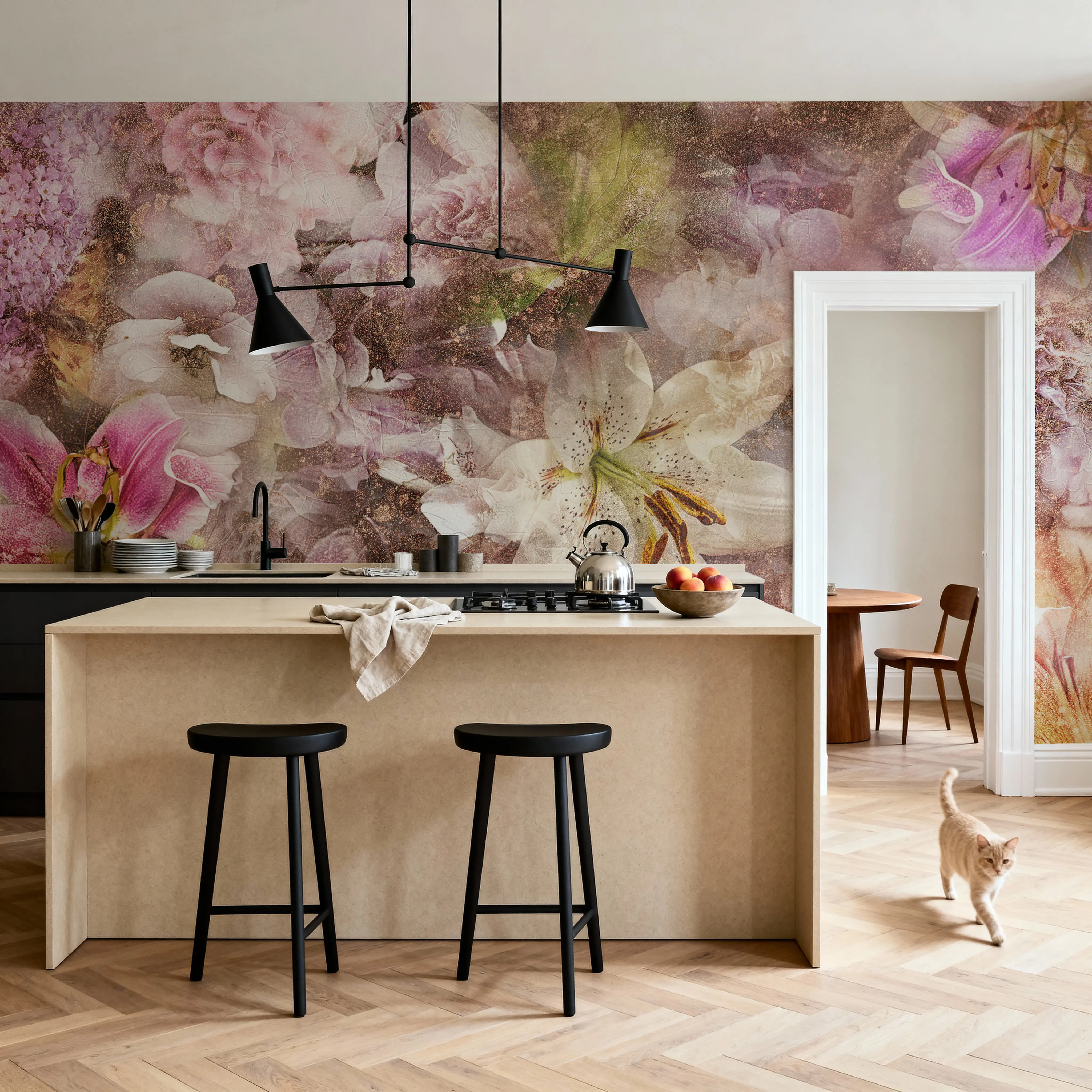 Papier Peint Panoramique - Whispering Lilies - Floral Nature - Rose - Chambre - Wallism Belgique - Encollage au mur ou Autocollant