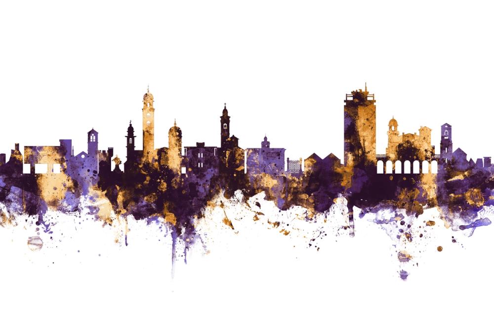 Lugano Switzerland Skyline Purple & Gold