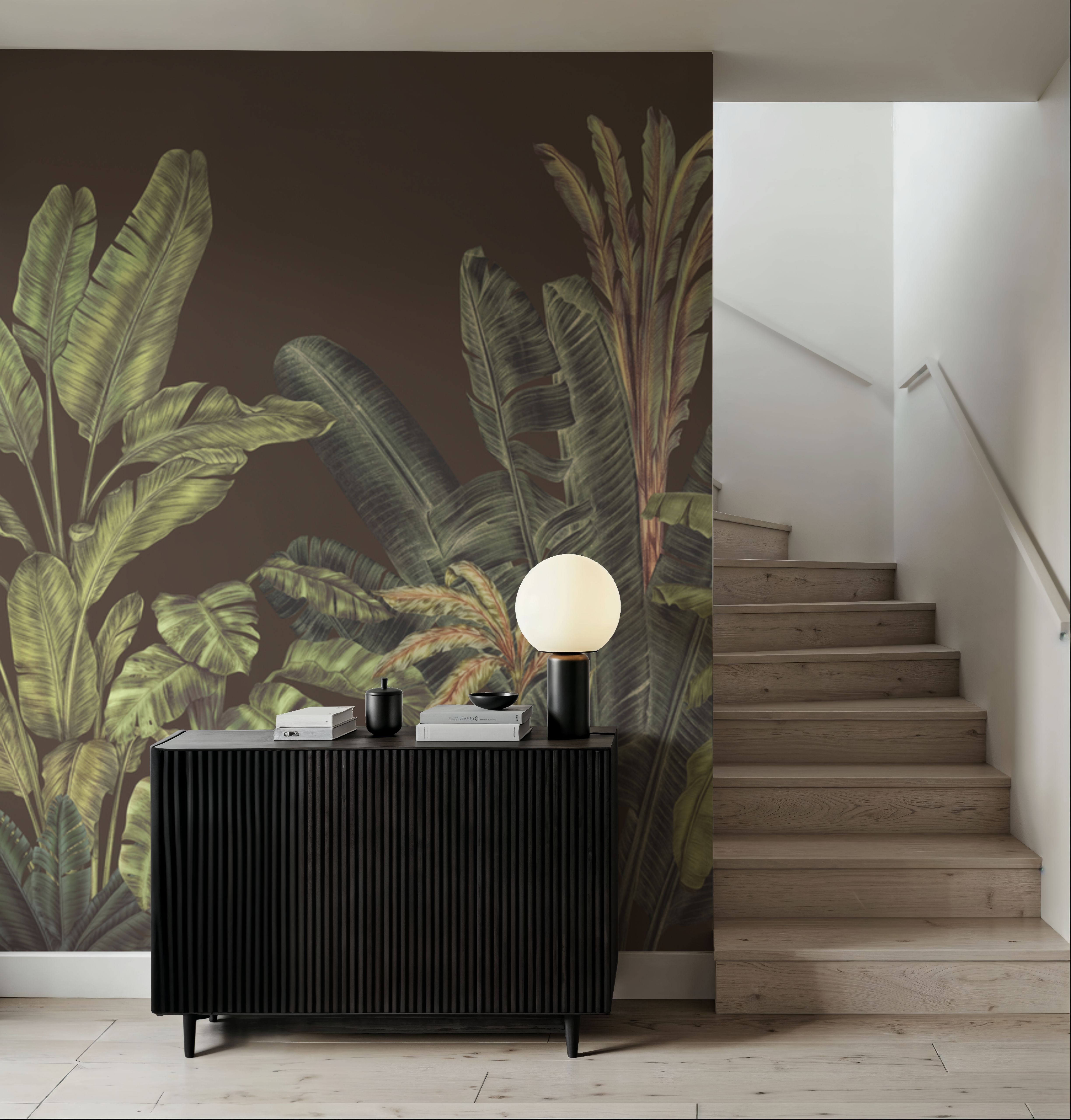 Wall Mural - Madagascar Foliage, Mauve - Foliage Nature mural wallpaper - Green - Bedroom - Wallism US - Premium, Textured or Peel & Stick