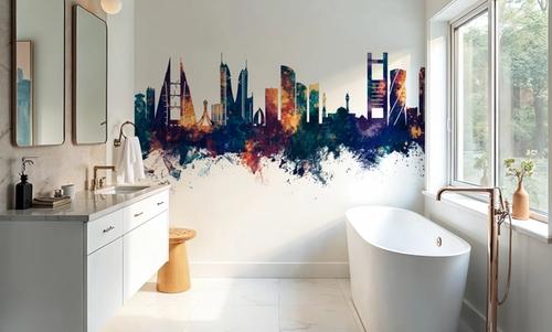 Manama Skyline Blue & Bronze