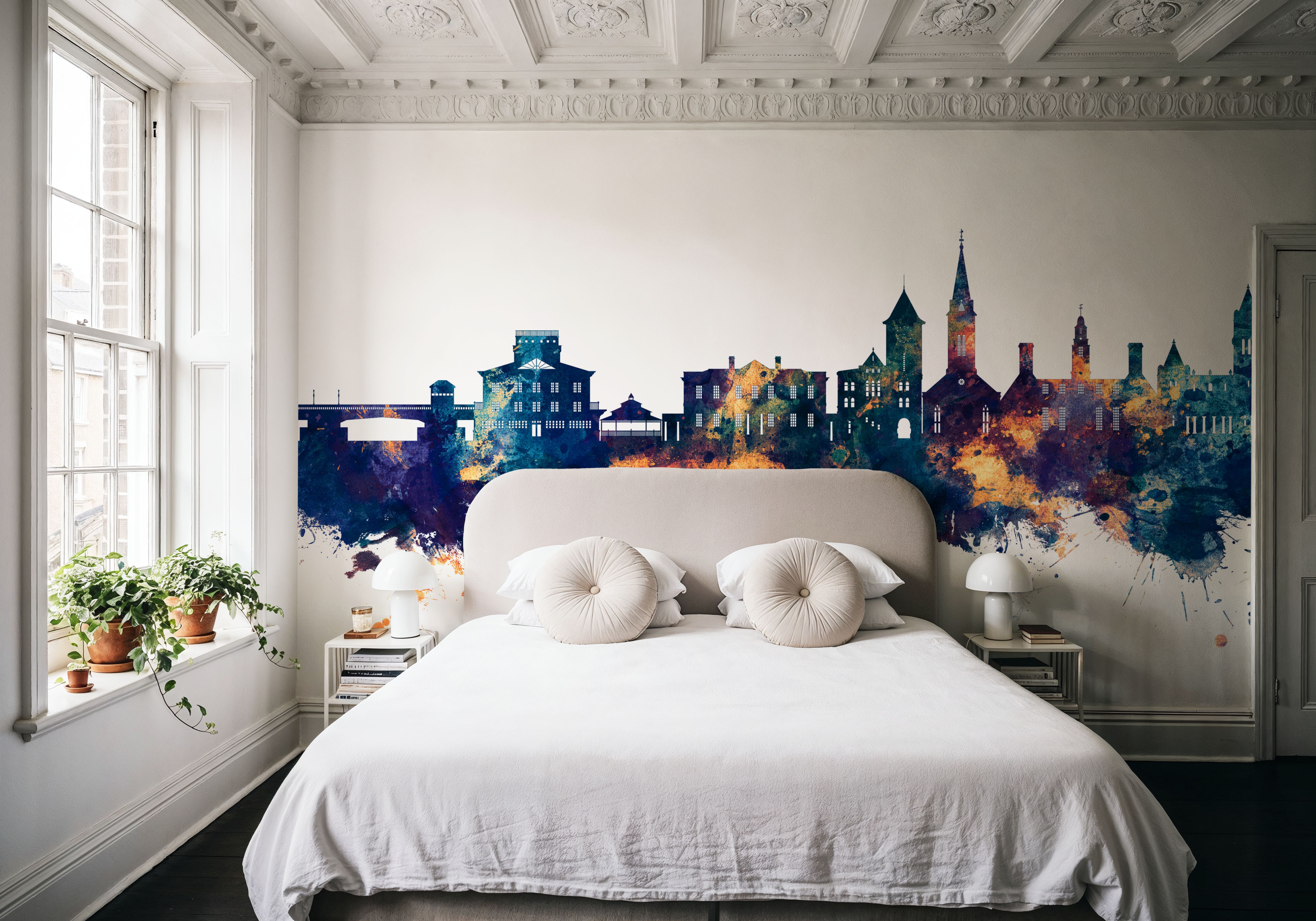 New Bern North Carolina Skyline Blue & Gold, Papier peint