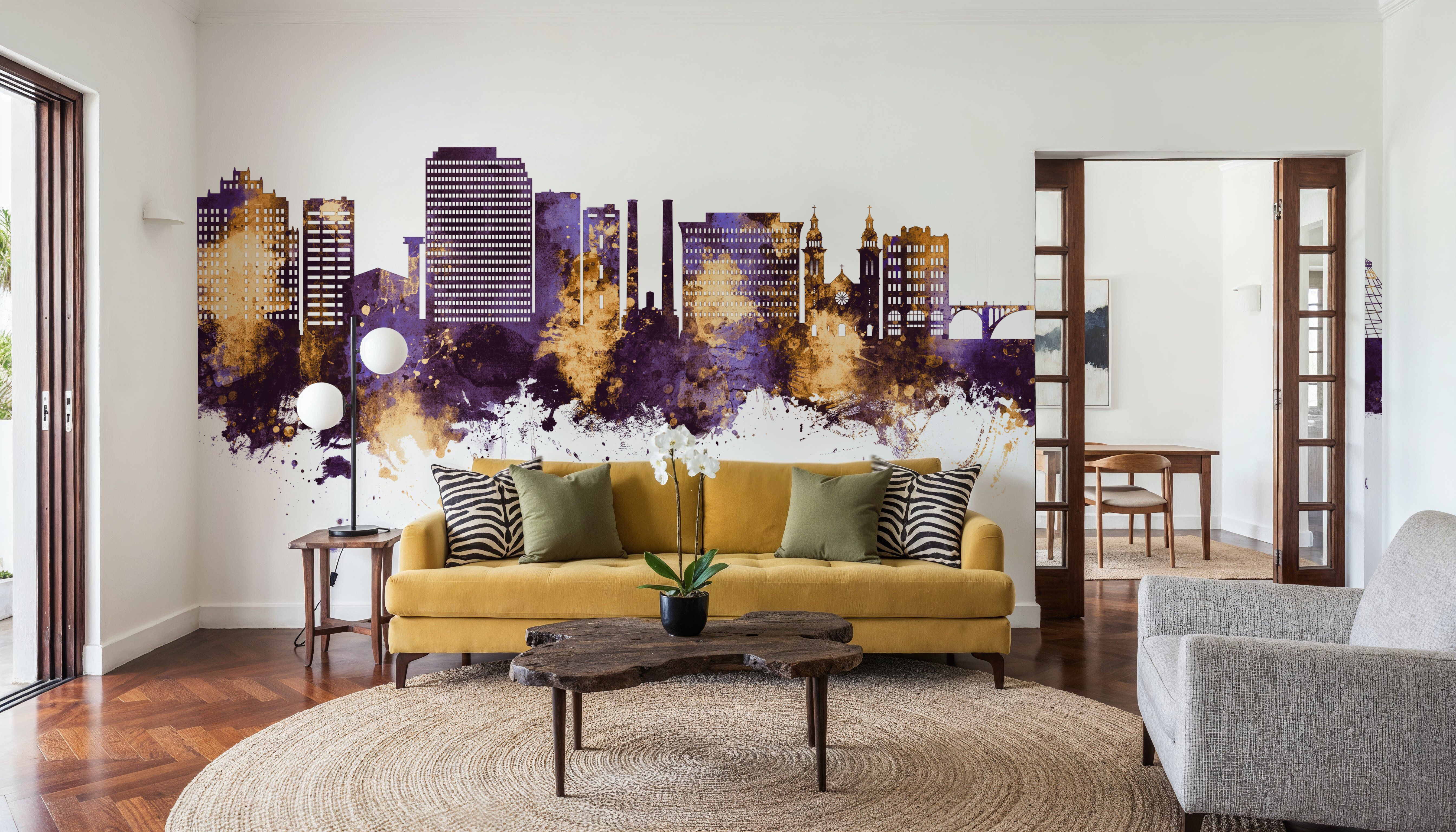 Spokane Washington Skyline Purple & Gold, Wallpaper