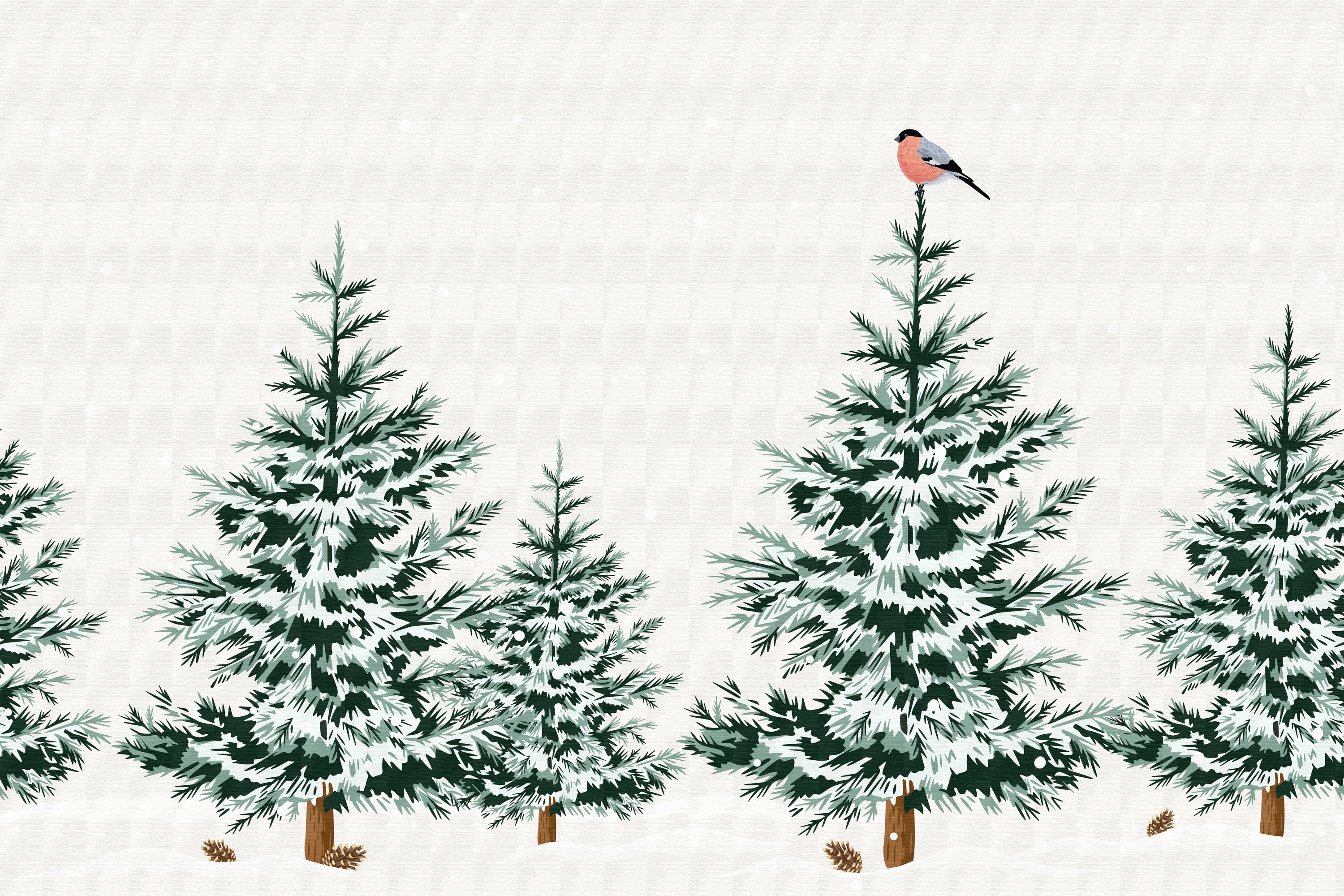 snow covered pine trees