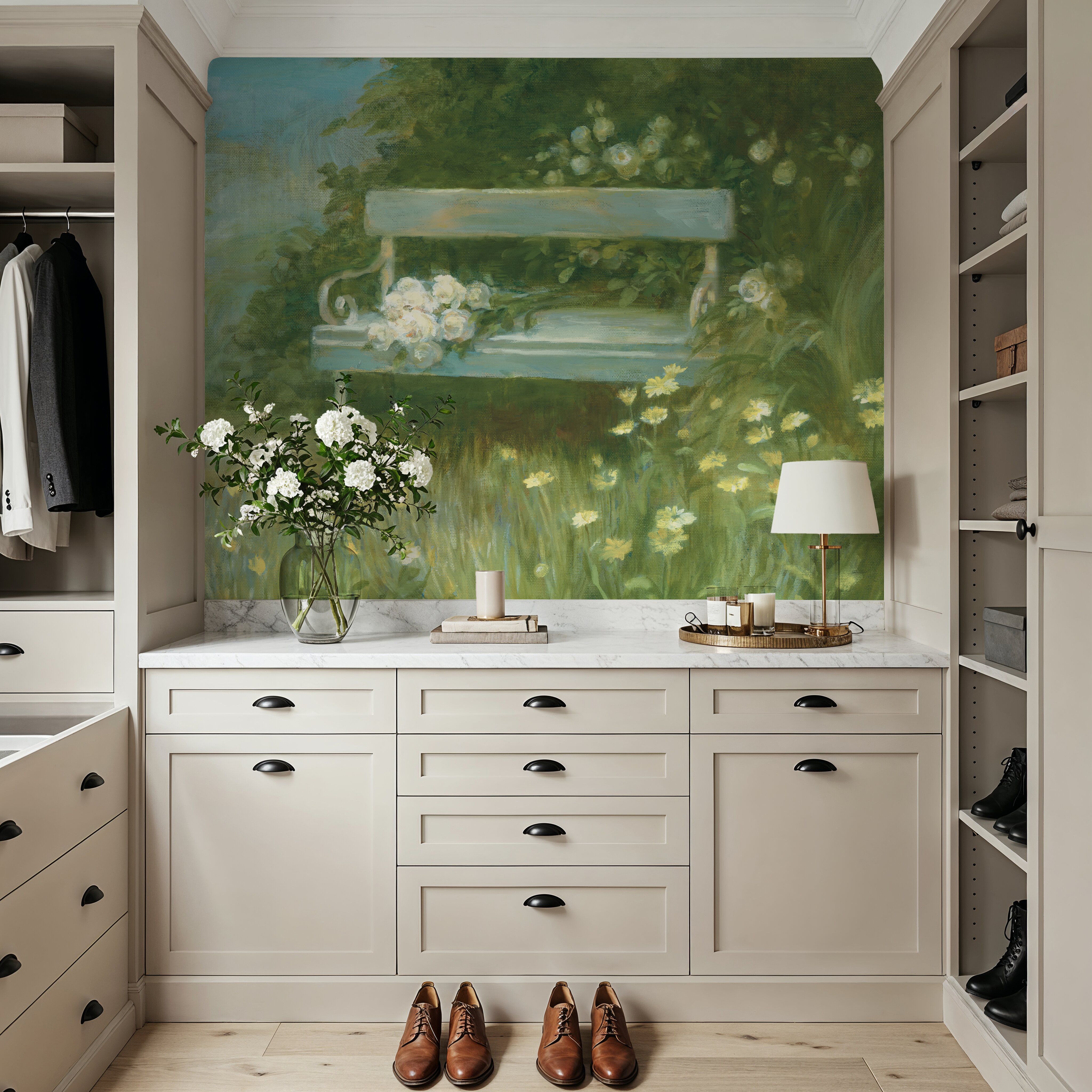 Garden Bench with Rose Bouquet