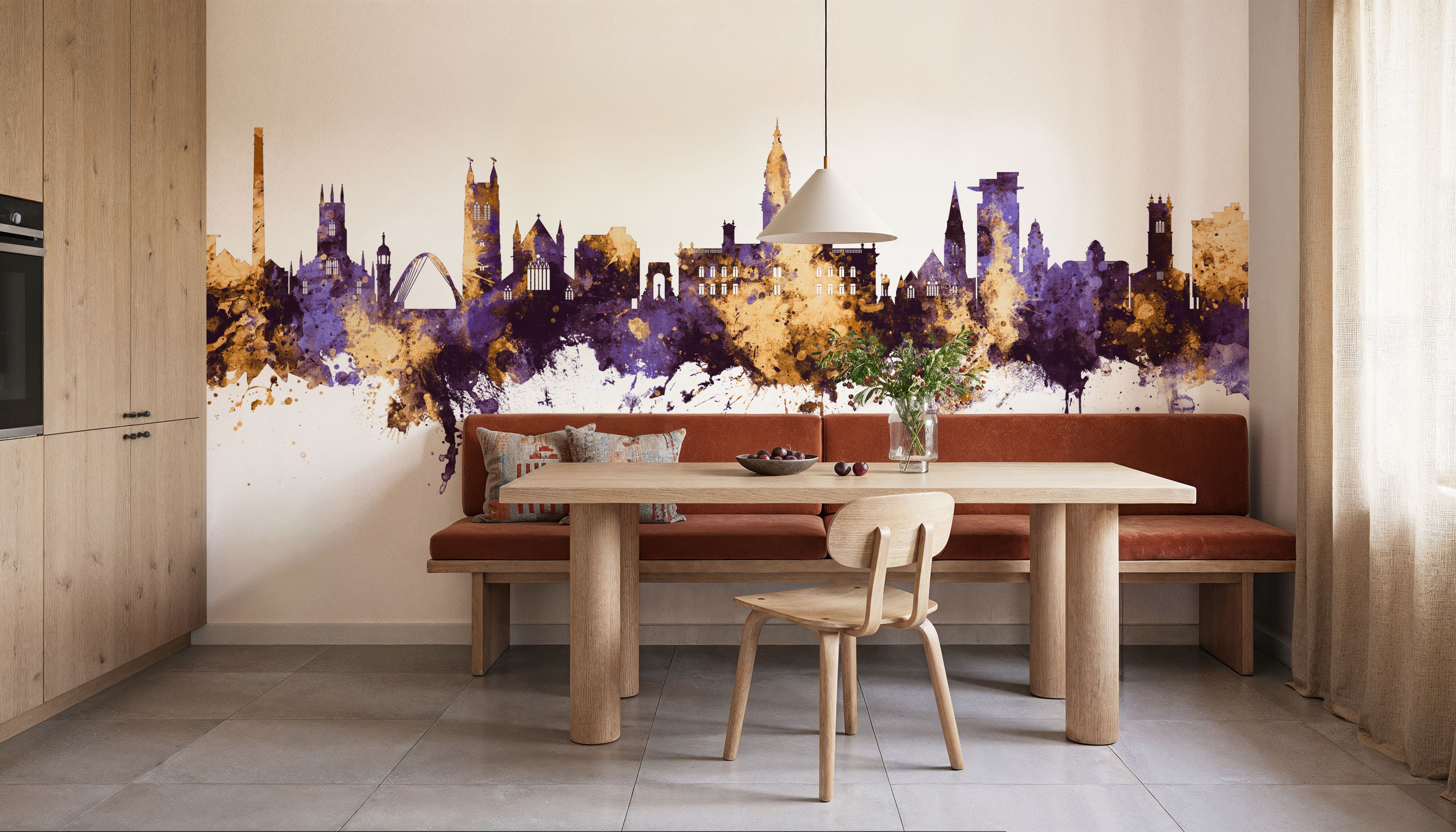 Bolton England Skyline Purple & Gold, Wallpaper