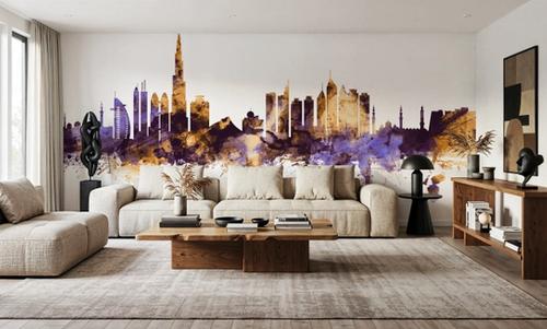 Dubai Skyline Purple & Gold