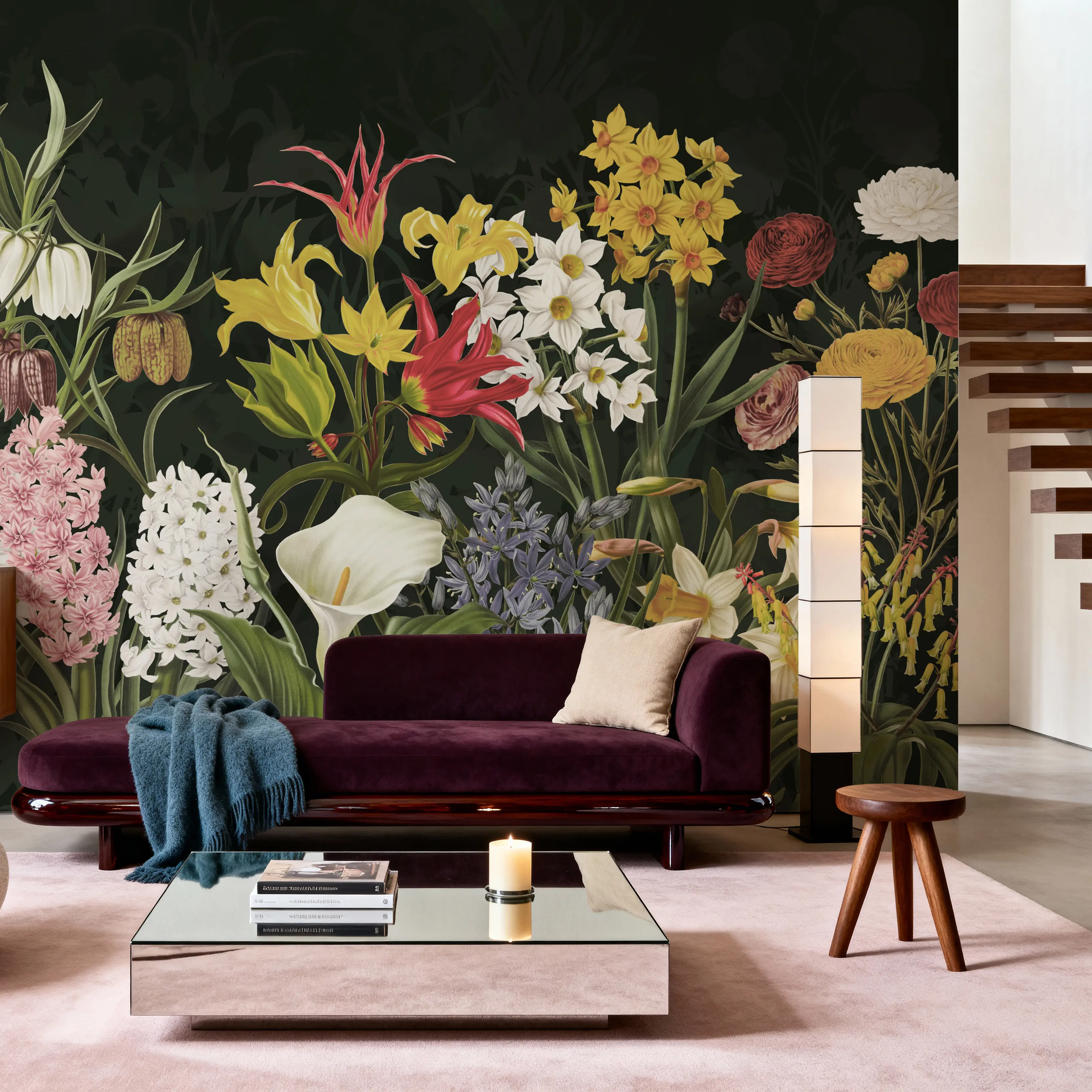 Fotobehang - Happy Spring Flowers - Bloemen Bladeren Mural - Woonkamer - Wallism Nederland - Zelfklevend of Vliesbehang