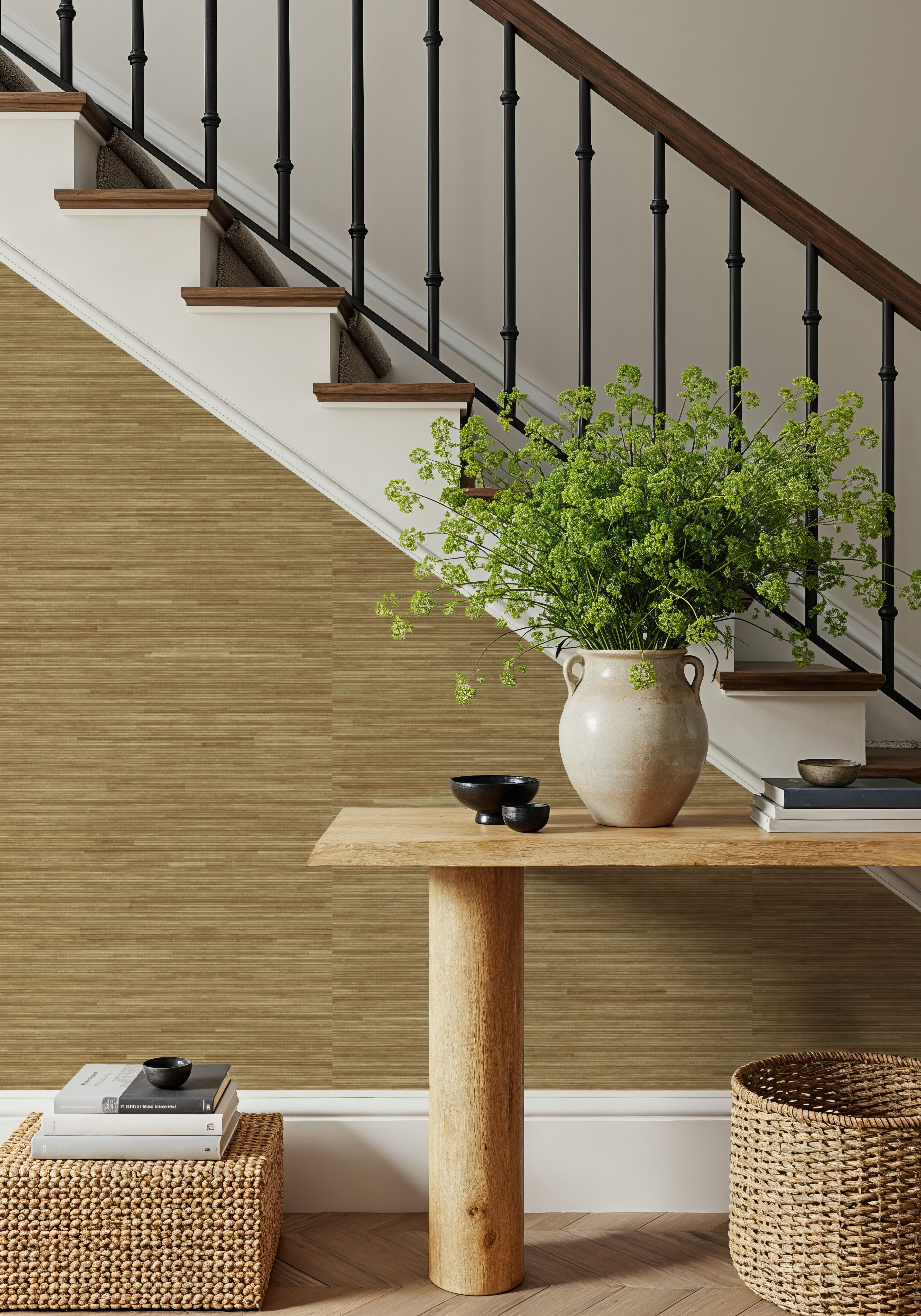 Faux Grasscloth with Visible Seams, Ochre, Tapetes