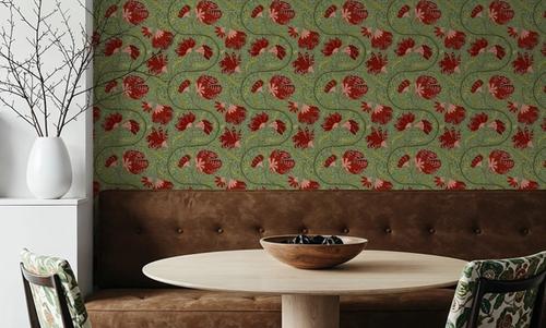 Indial Floral, Vermilion on Pistachio