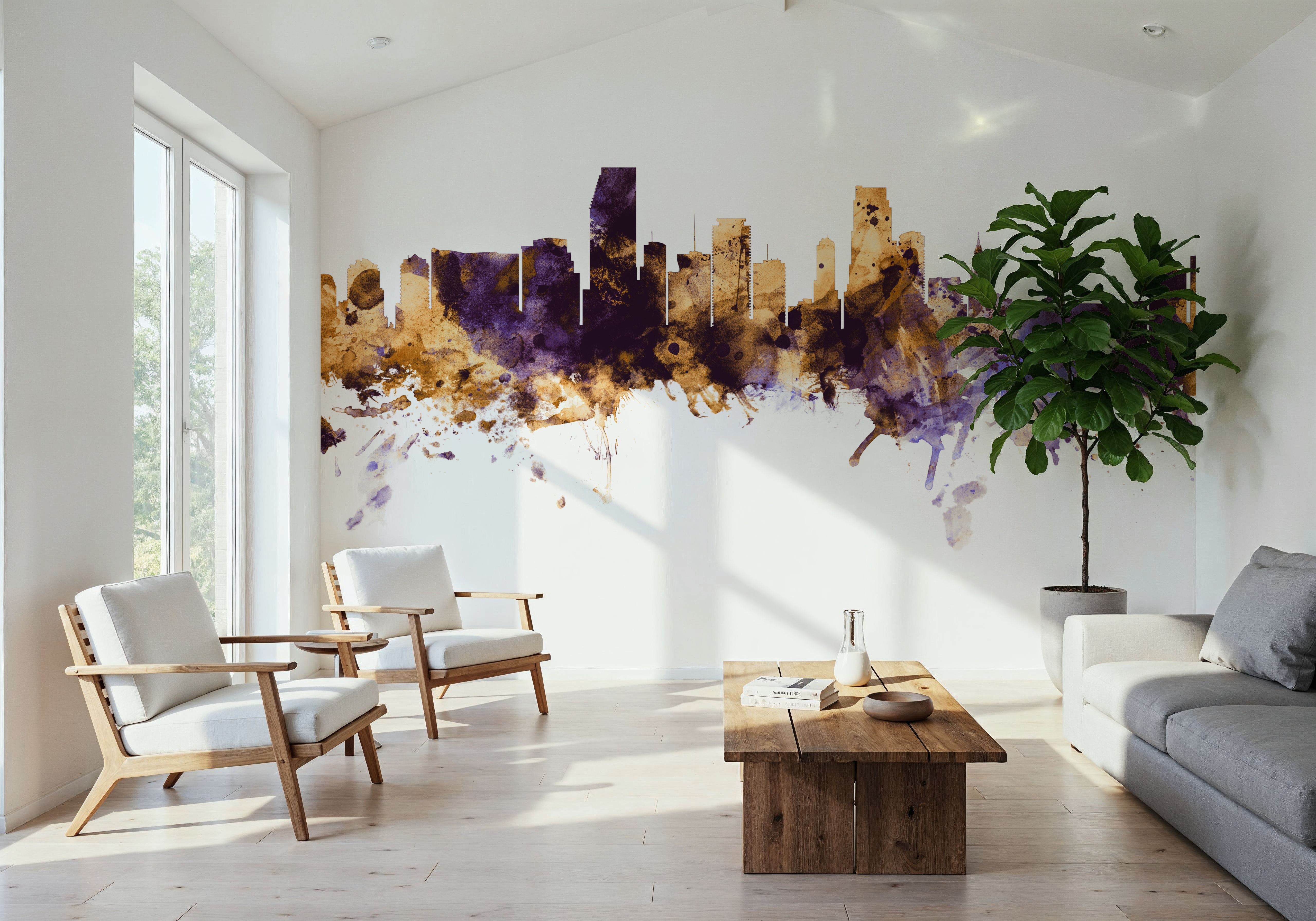 Miami Florida Skyline Purple & Gold, Wallpaper