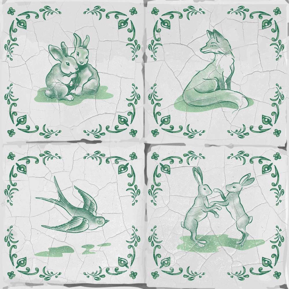 Forest Animals Telft Tiles, Green