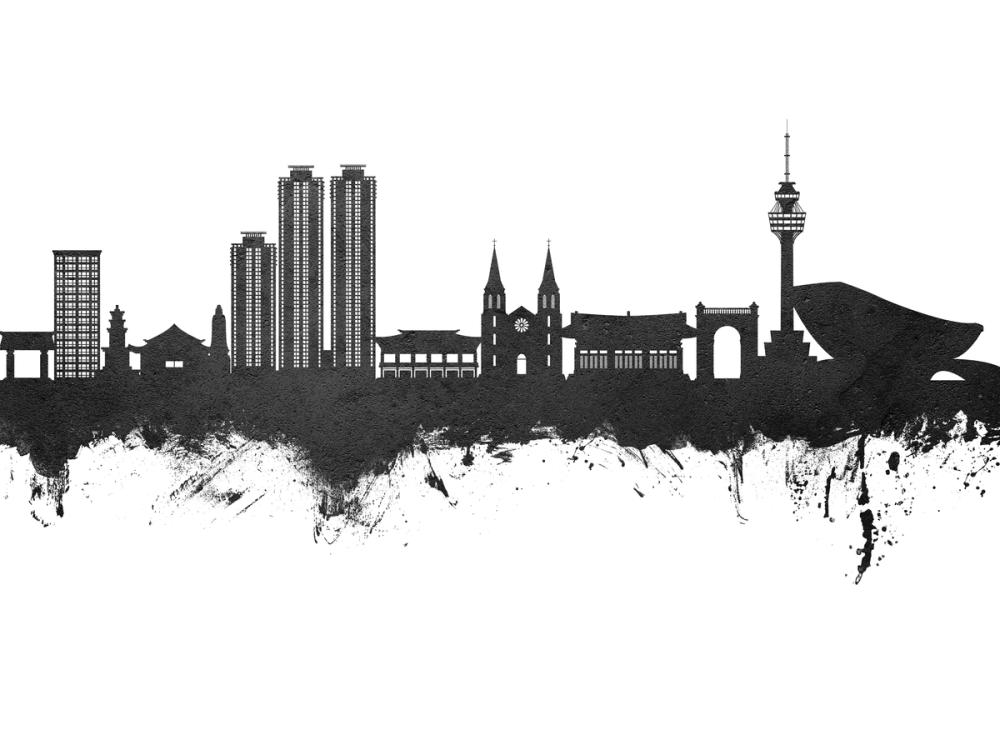 Daegu South Korea Skyline Black & White