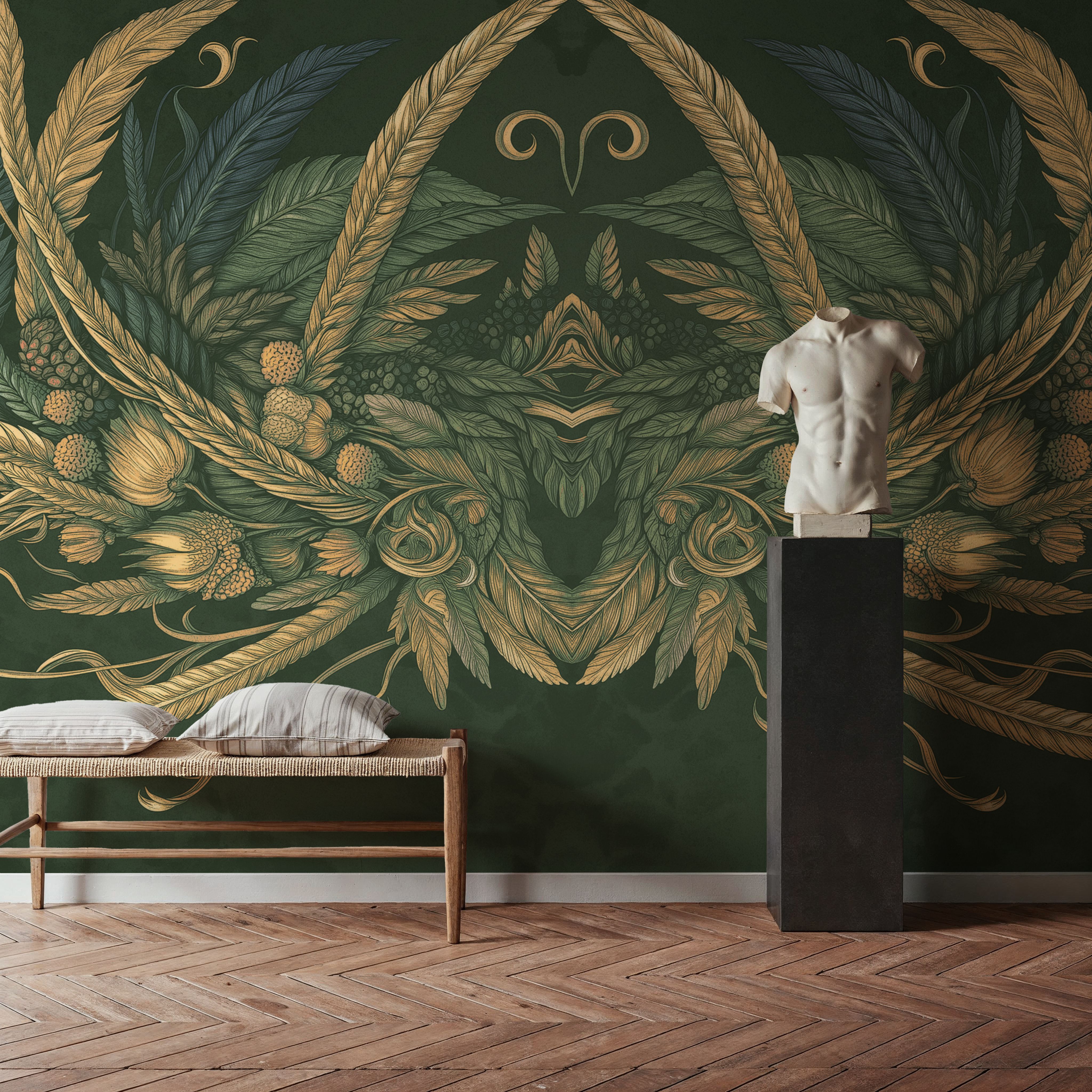 Wall Mural - Opus Toad - Floral Nature mural wallpaper - Green - Living room - Wallism US - Premium, Textured or Peel & Stick